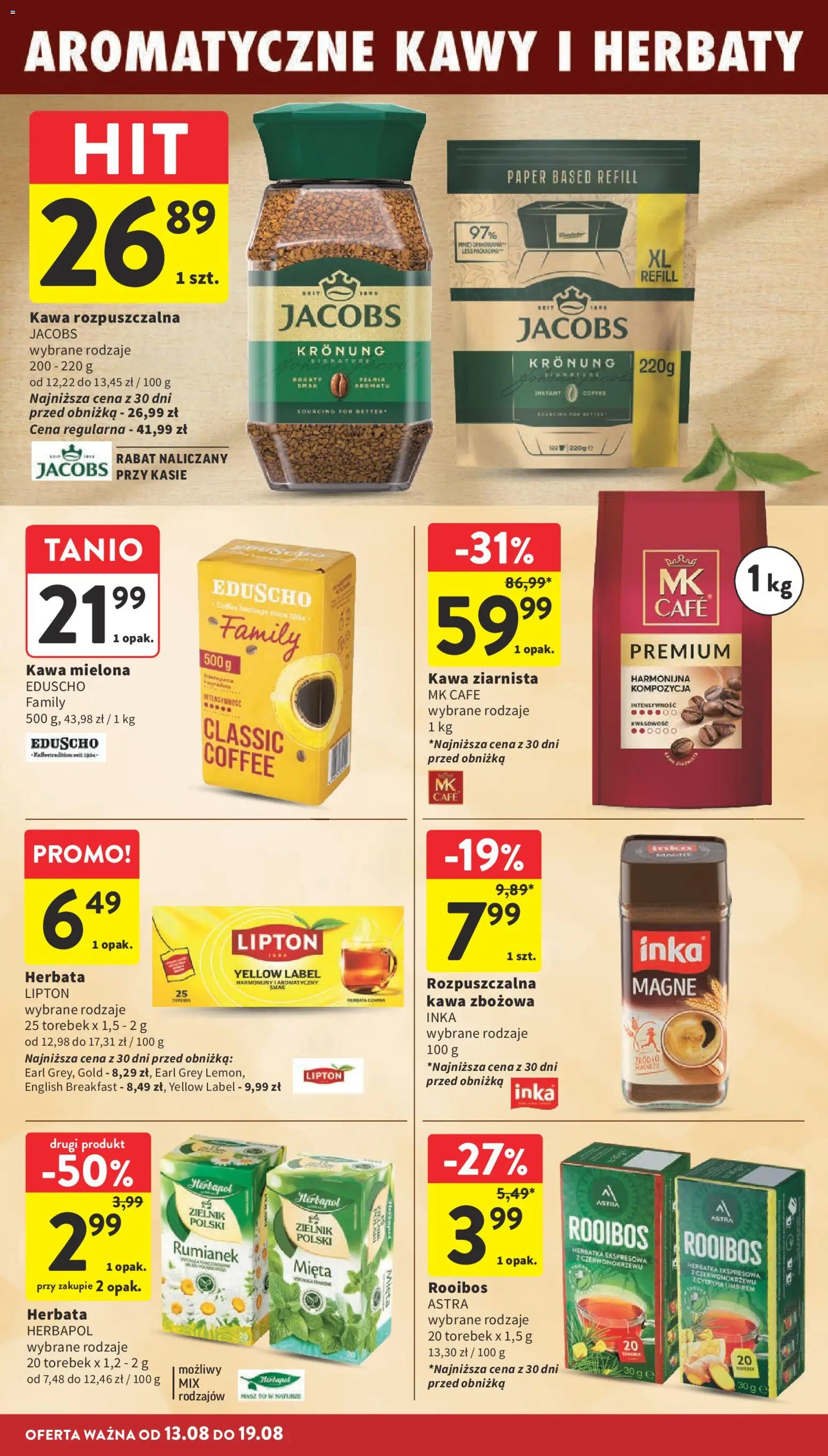 Intermarche gazetka od 13.08.2026 | Strona: 28 | Produkty: Rumianek, Earl Grey, Kawa rozpuszczalna, Kawa zbożowa