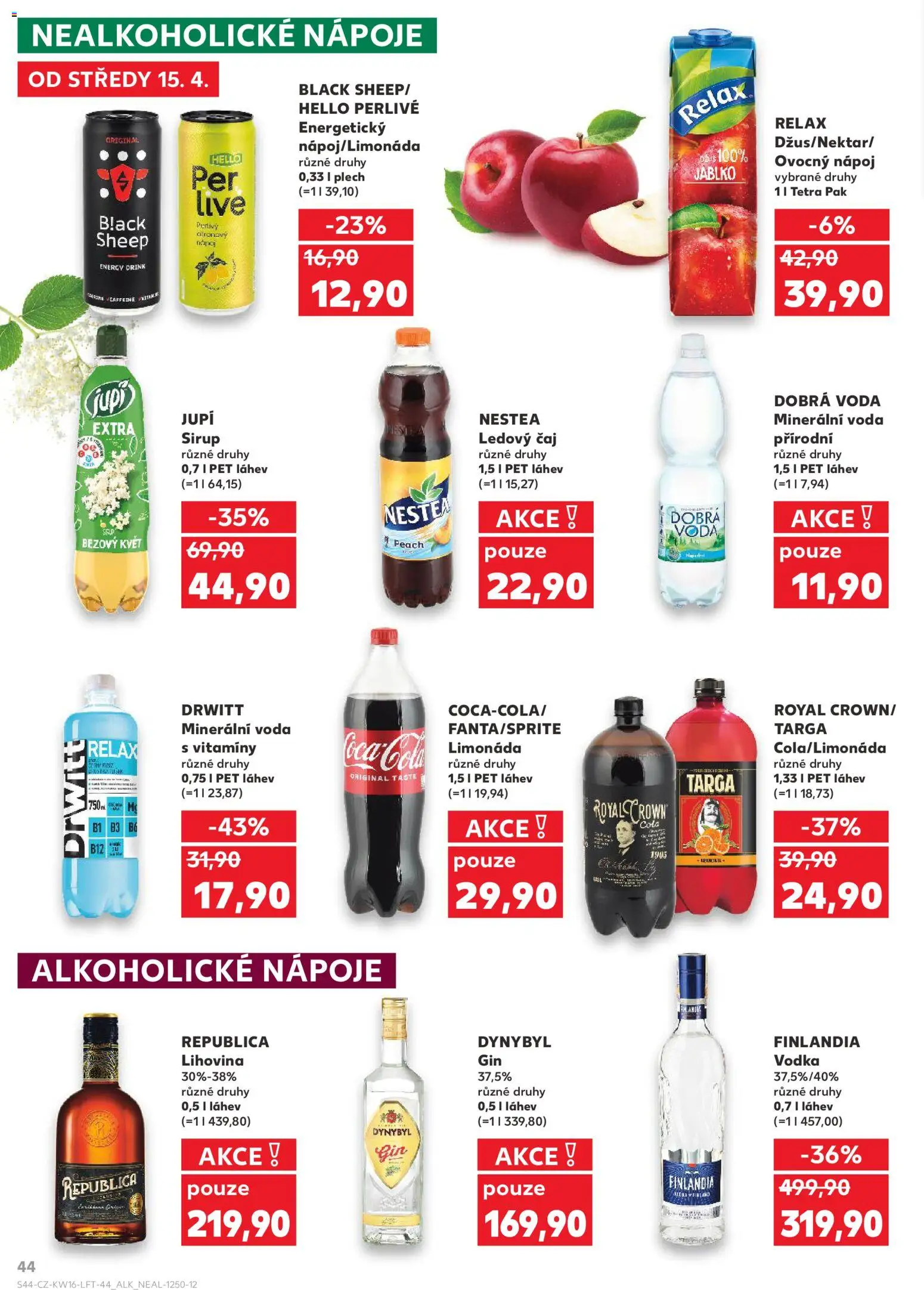 Kaufland leták - Brno od 15.04.2026 | Strana: 44 | Produkty: Dobrá voda, Nestea, Limonáda, Alkoholické nápoje