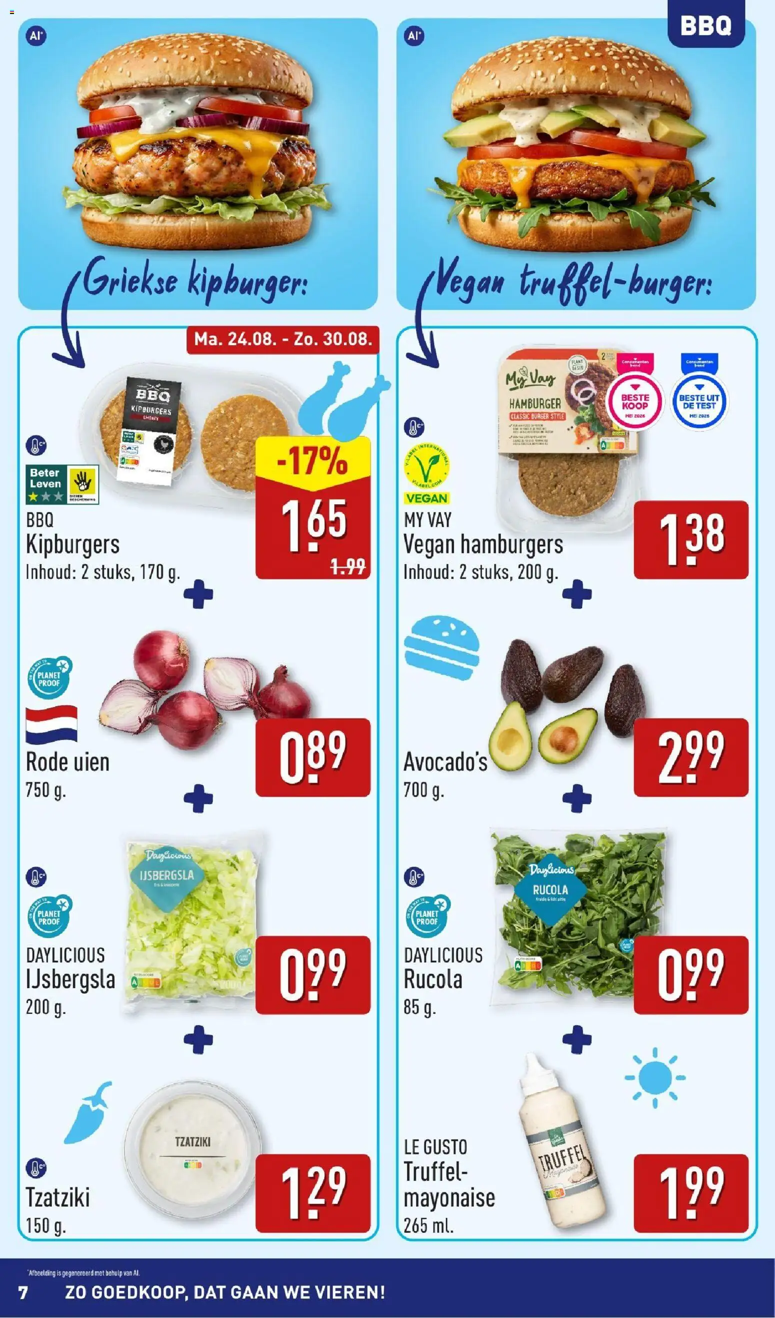 {H1} | Pagina: 7 | Producten: Rucola, Hamburger, IJsbergsla, Mayonaise