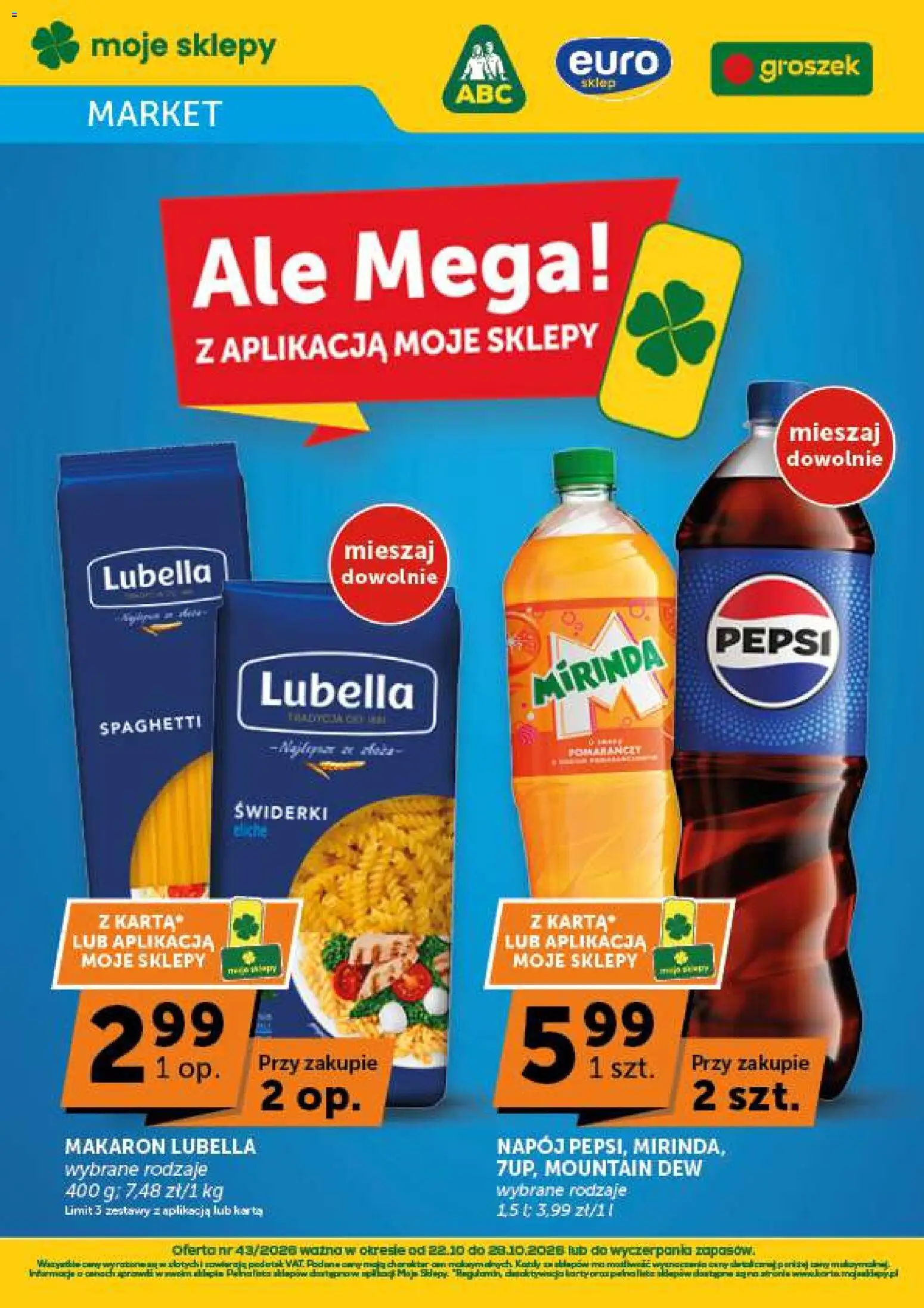 ABC gazetka - Market od 22.10.2026 | Strona: 1 | Produkty: Karta, Groszek, Pepsi, Mop