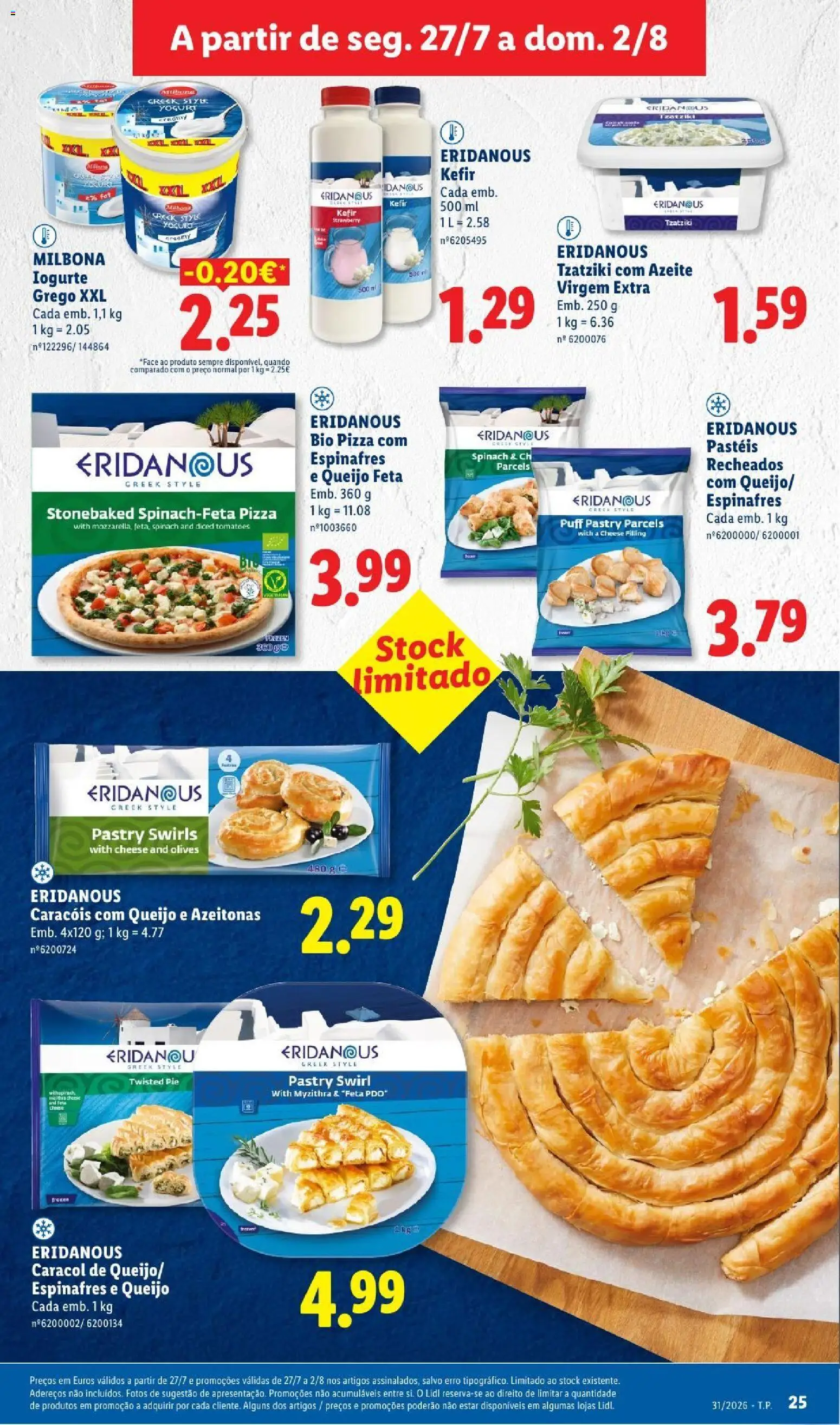 Lidl folheto │ válido de 27/07/2026 | Página: 25 | Produtos: Azeitonas, Puff, Iogurte, Queijo feta