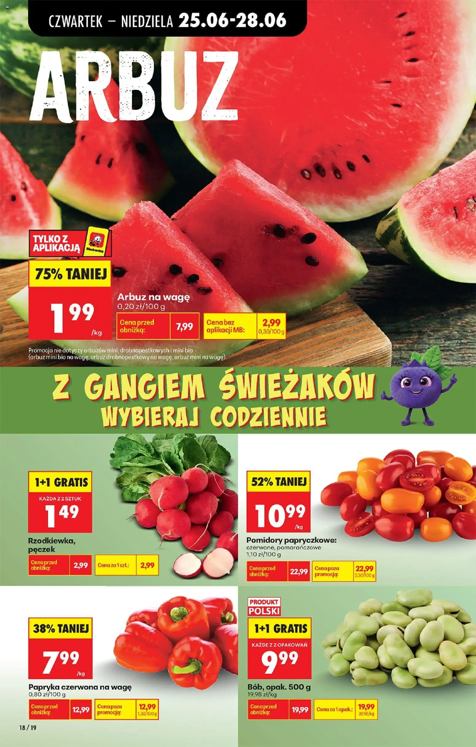 Biedronka gazetka od czwartku od 25.06.2026 | Strona: 20 | Produkty: Arbuz, Bell, Papryka czerwona, Pomidory papryczkowe
