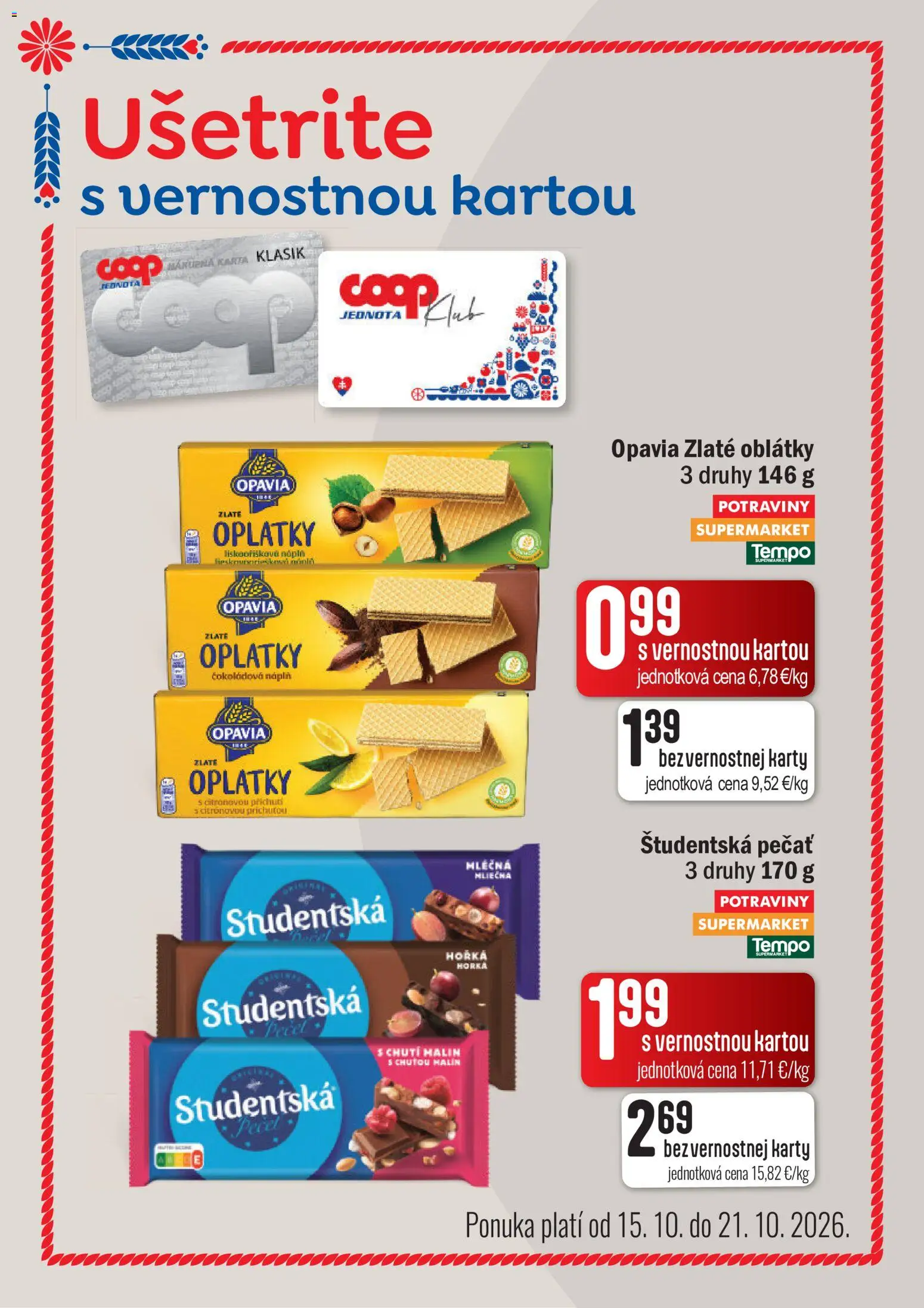 Nové COOP Jednota akcie – leták je platný od 15.10.2026 | Strana: 13 | Produkty: Oblátky, Študentská pečať