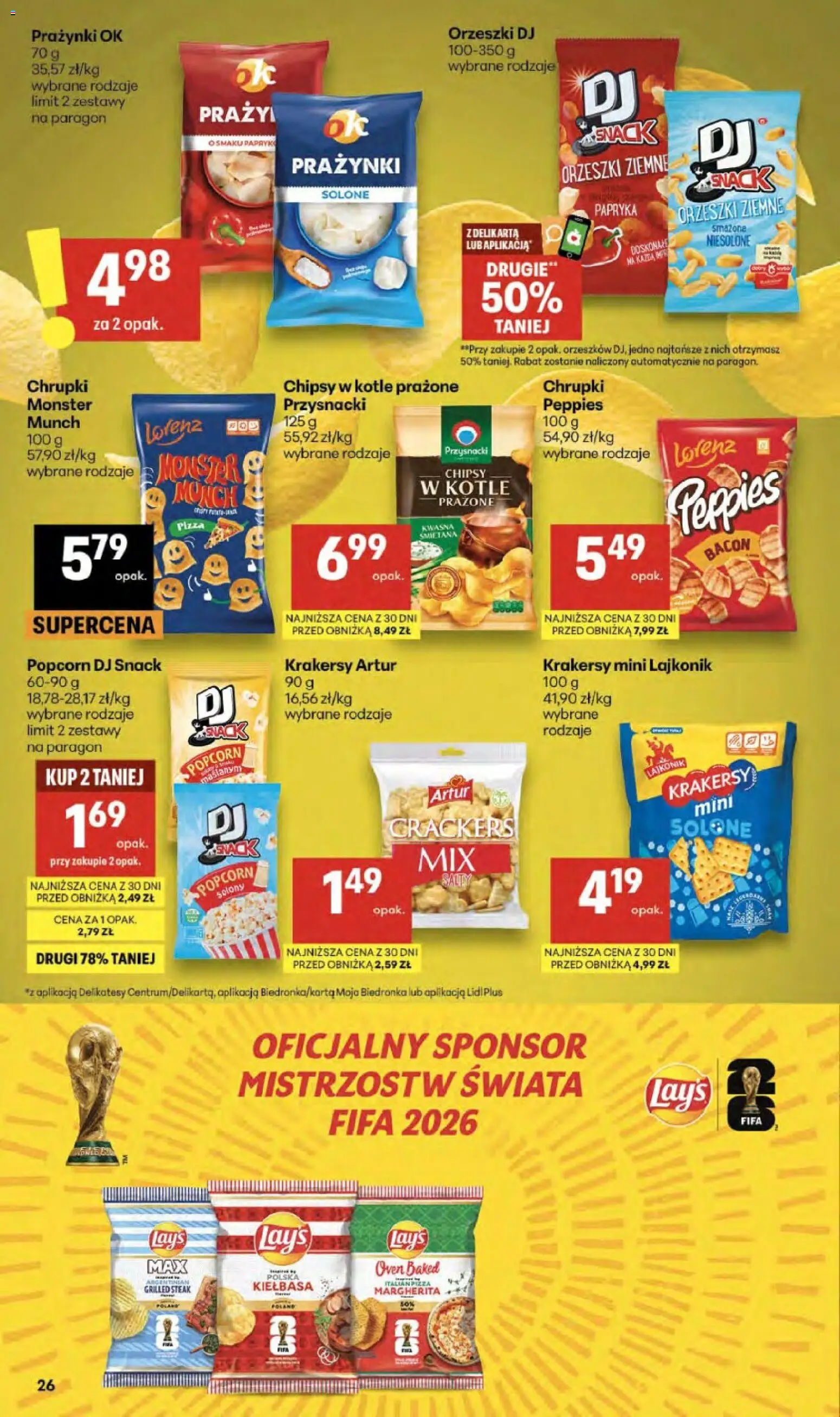 Delikatesy Centrum gazetka od 09.04.2026 | Strona: 26 | Produkty: Chrupki, Delikatesy, Krakersy, Orzeszki ziemne