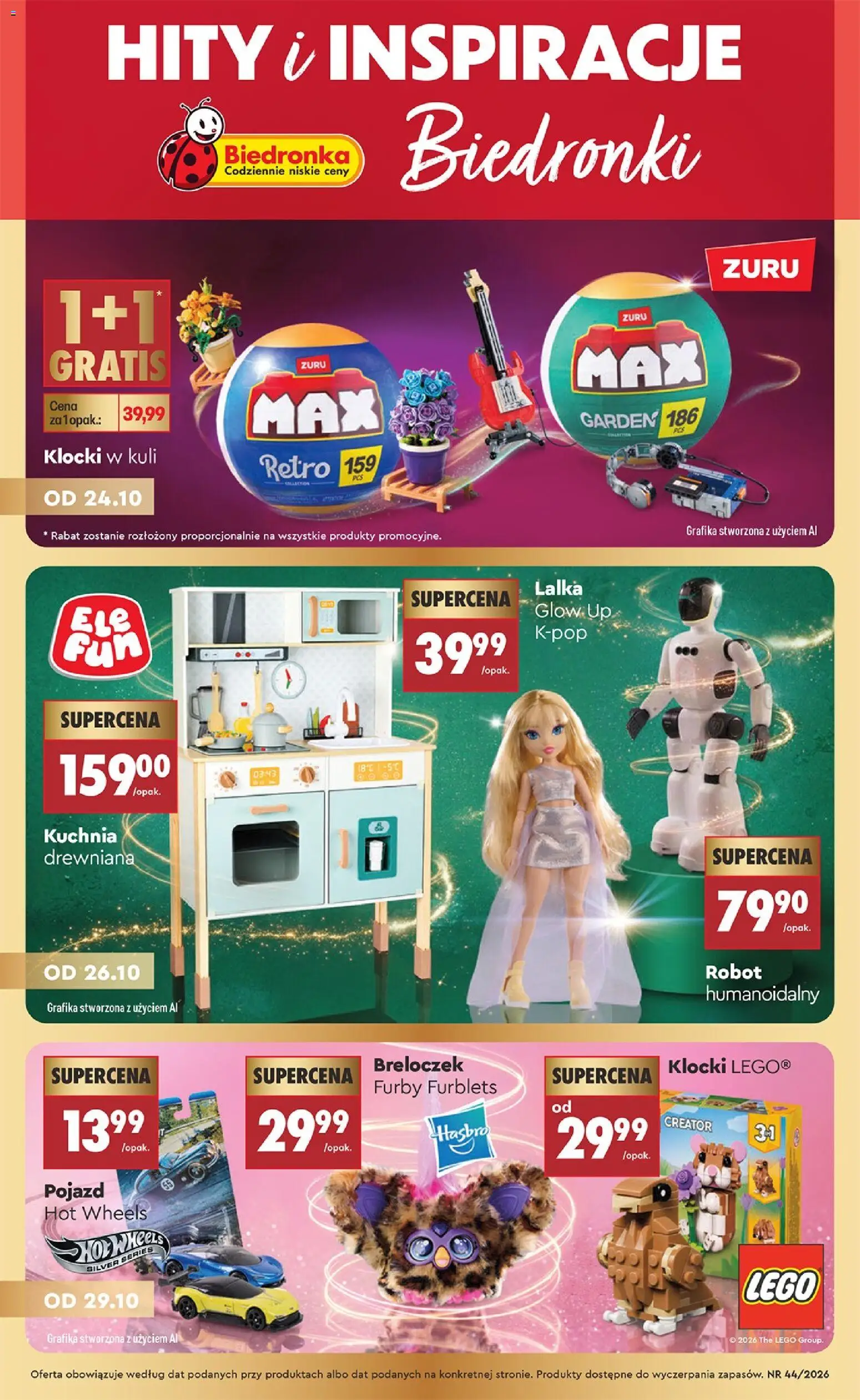 Biedronka Polsko leták - Hity i inspiracje od 24.10.2026 | Strana: 1 | Produkty: LEGO, Hot Wheels, Robot