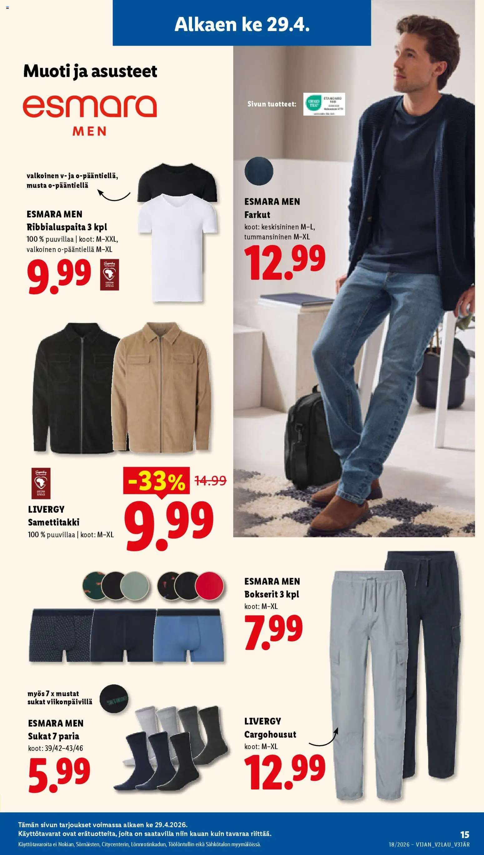 Lidl tarjoukset - Helsinki – voimassa 29.04.2026 alkaen | Sivu: 21 | Tuotteet: Sukat, Bokserit, Farkut