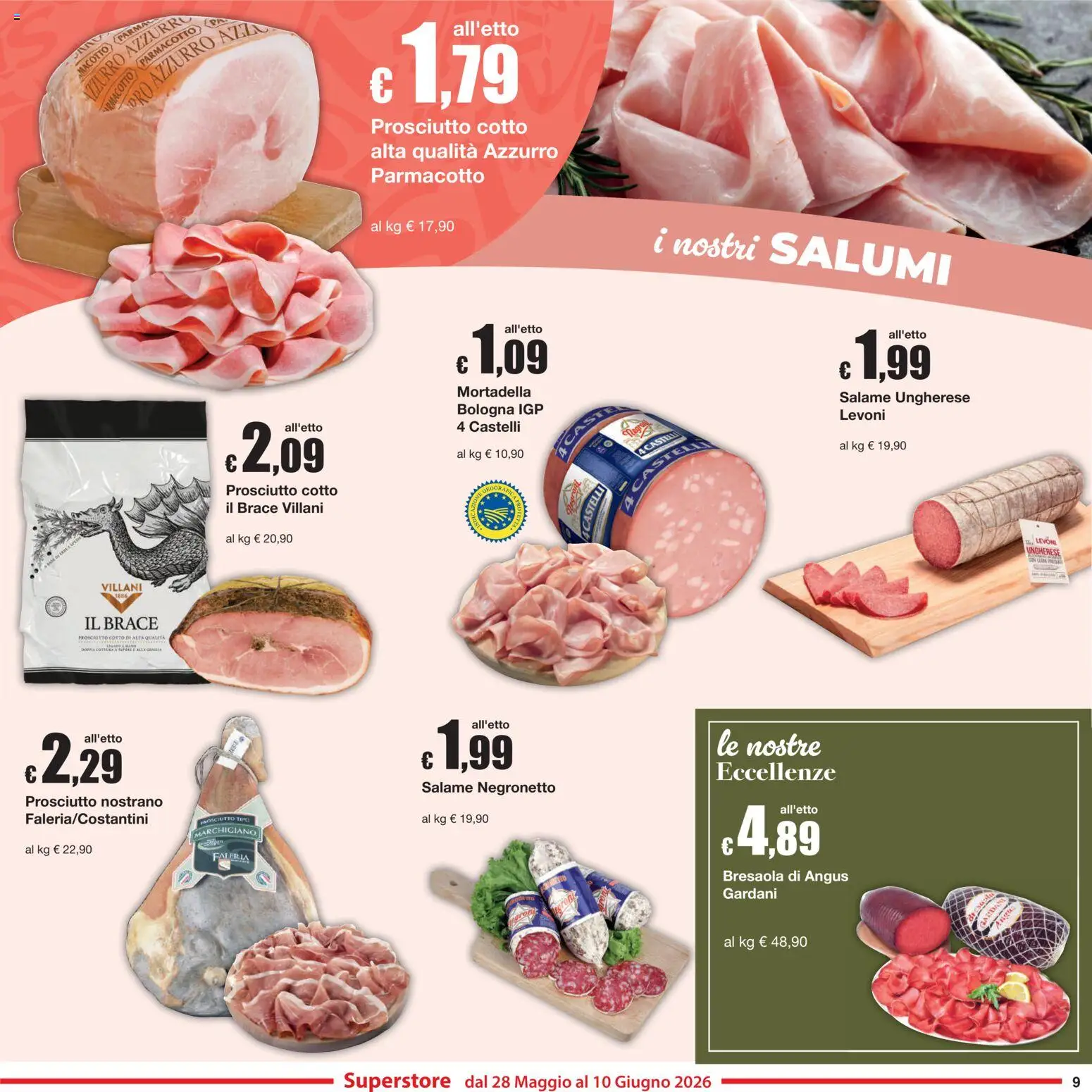 Volantino Sì con Te del 28.05.2026 | Pagina: 9 | Prodotti: Prosciutto Cotto, Salame, Prosciutto, Mortadella