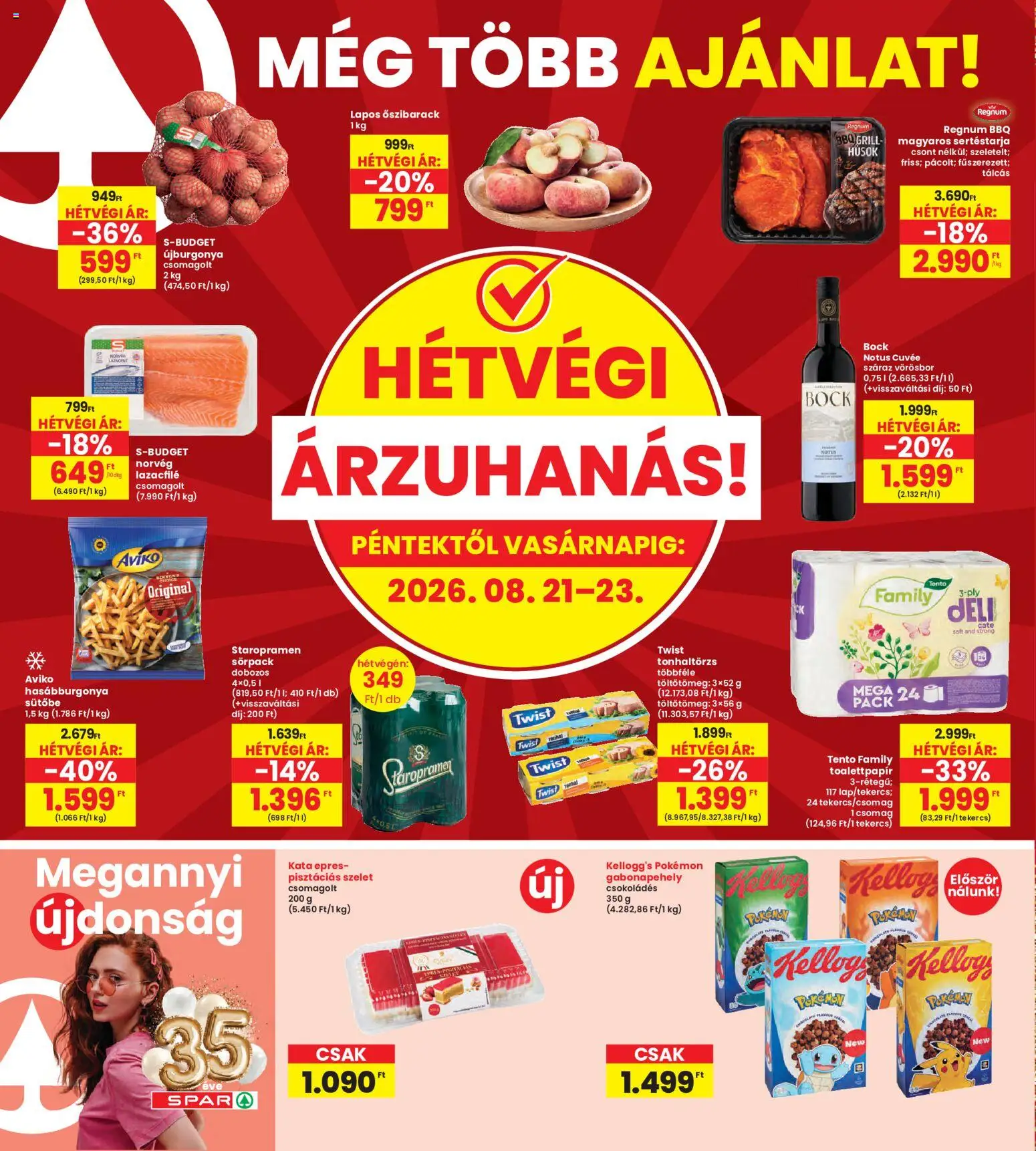 Interspar akciós ujság - amely érvényes a következő dátumtól: 2026.08.19. | Oldal: 20 | Termékek: Őszibarack, Gabonapehely, Vörösbor, Hasábburgonya