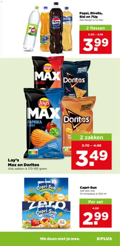 Pepsi, Rivella, Sisi en 7Up, Alle flessen à 1,5 liter - Voorbeeld van een folder van Plus, geldig van 21-10-2026 | Pagina: 34 | Producten: Chips, Pepsi, Tortilla, Doritos