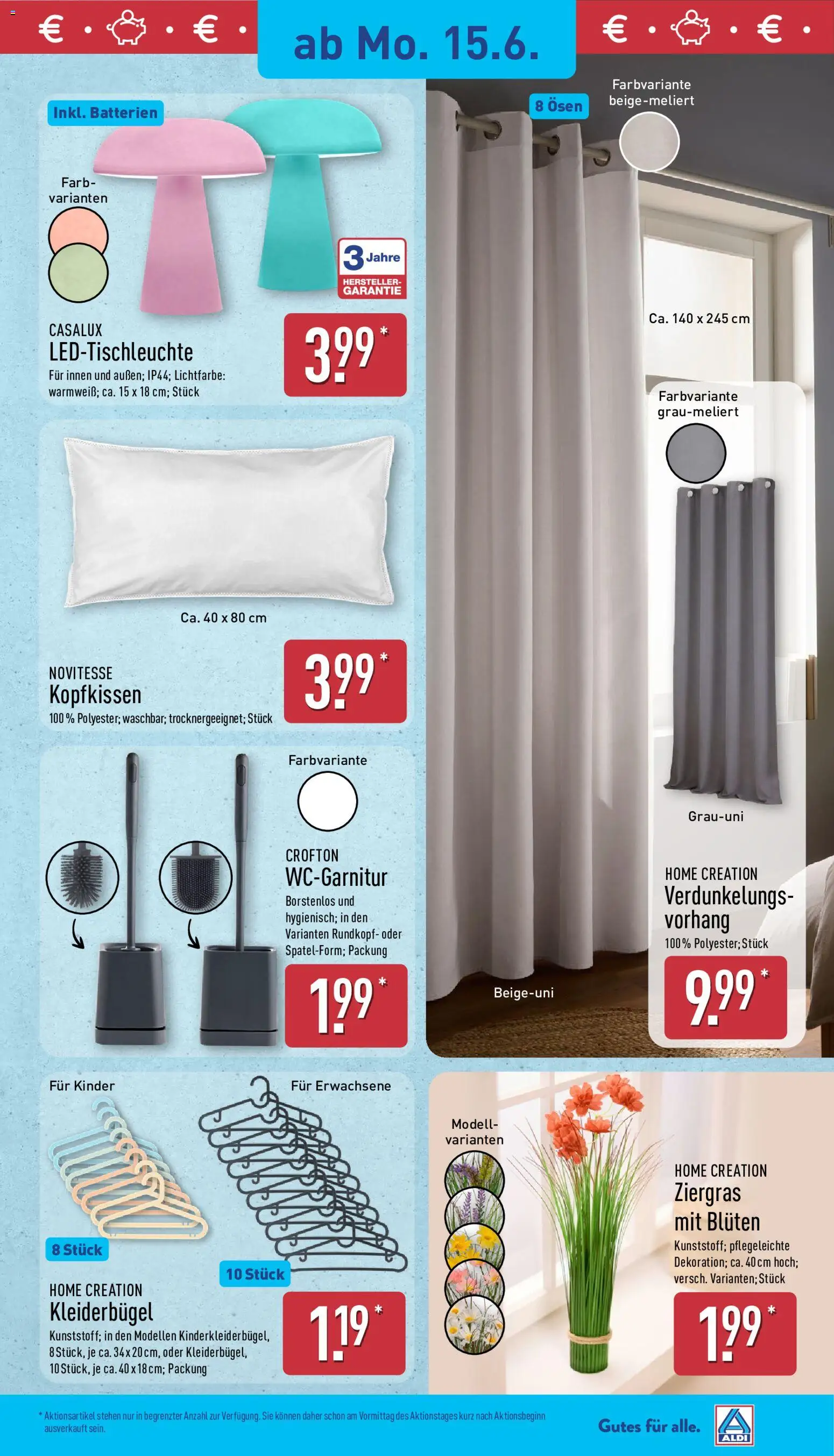 Aldi Prospekt – gültig ab 15.06.2026 | Seite: 21 | Produkte: Batterien, Kopfkissen, Vorhang, Home creation