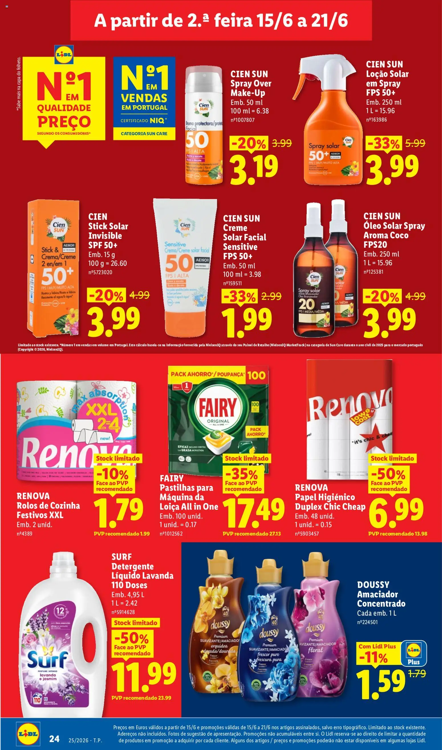 Lidl folheto │ válido de 15.06.2026 | Página: 24 | Produtos: Papel higiénico, Bronzeador, Detergente, Mel