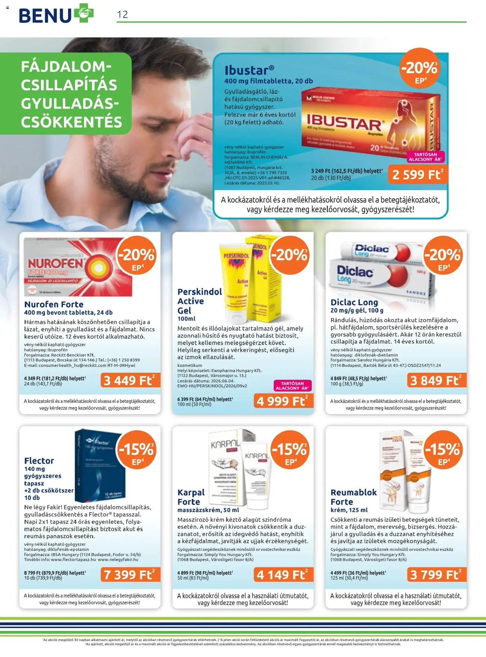 BENU Gyógyszertárak akciós ujság - amely érvényes a következő dátumtól: 2026.10.01. | Oldal: 12 | Termékek: Ibuprofen, Krém, Eszköz, Gél
