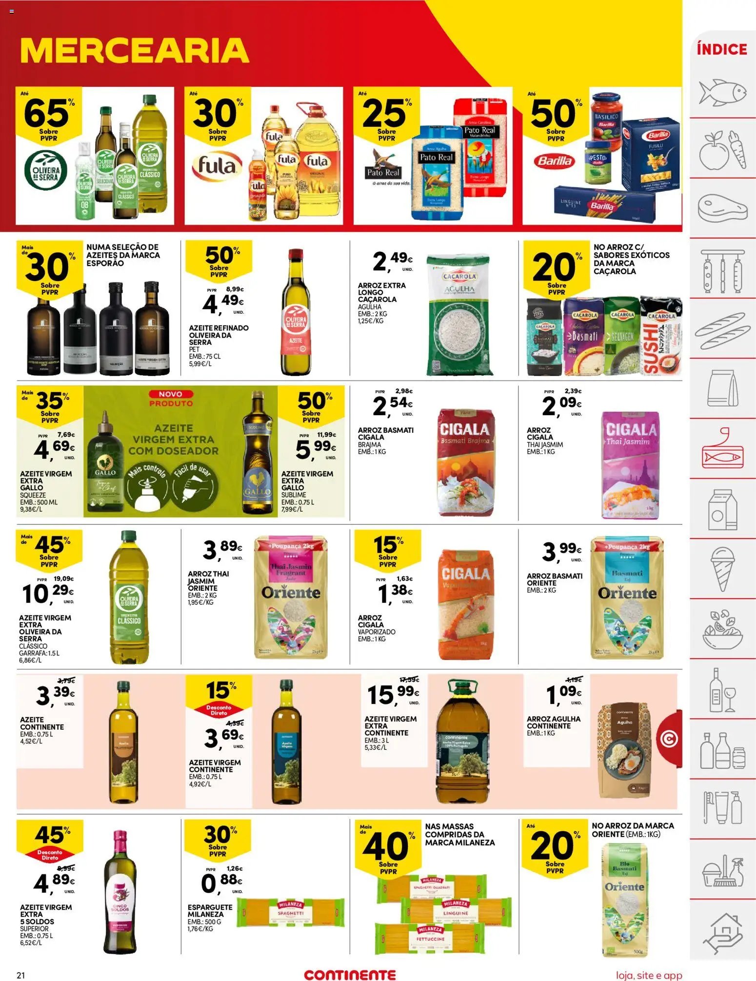 Continente folheto │ válido de 16.06.2026 | Página: 21 | Produtos: Esparguete, Milaneza, Arroz basmati, Arroz