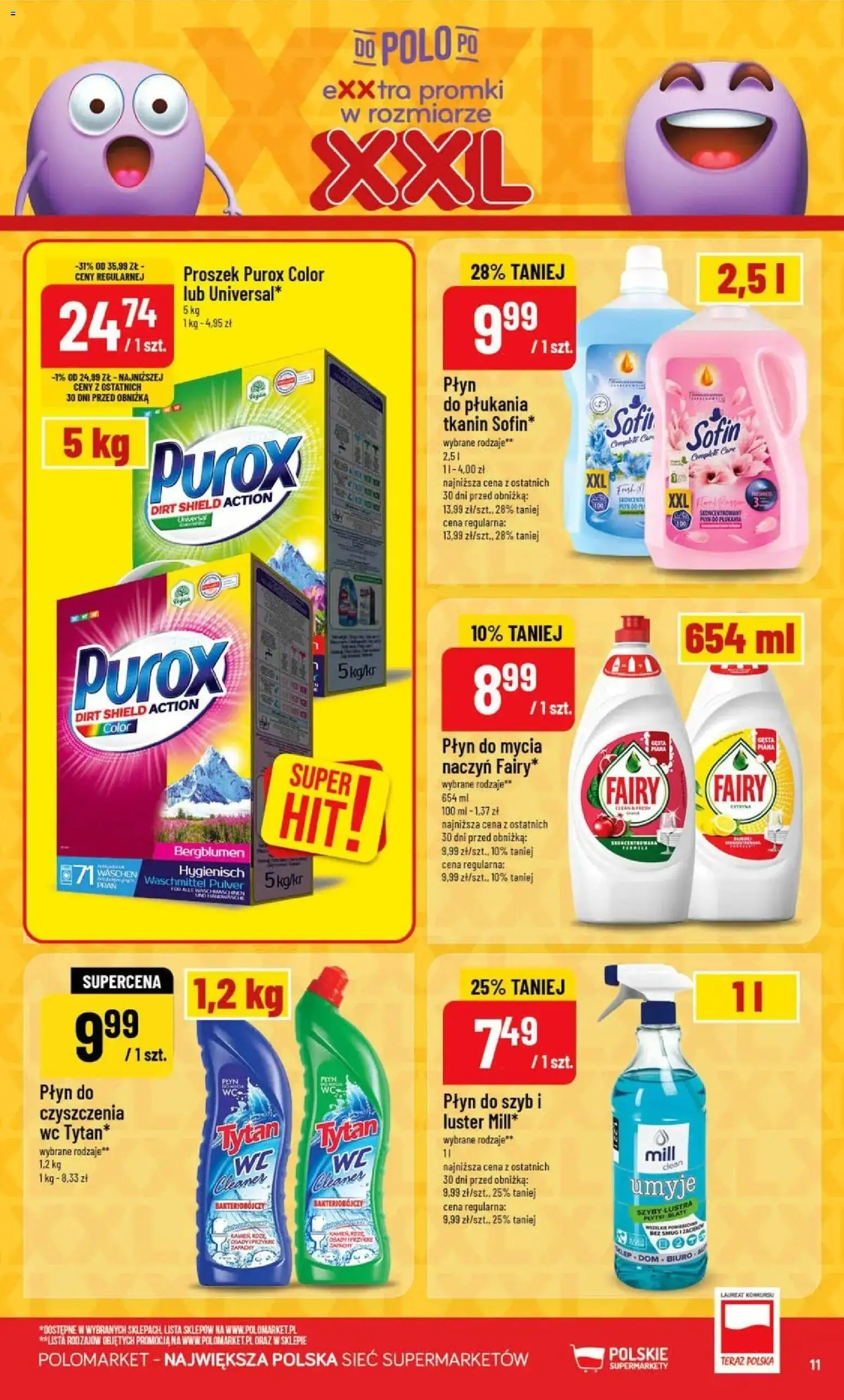 Nowa POLOmarket gazetka od jutra 09.09.2026 | Strona: 11 | Produkty: Płyn do płukania, Purox, Płyn do szyb, Fairy