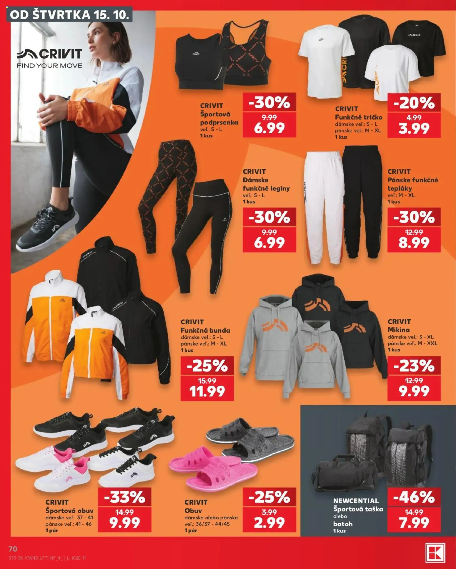 Nové Kaufland akcie – leták je platný od 15.10.2026 | Strana: 70 | Produkty: Tričko, Bunda, Podprsenka, Batoh