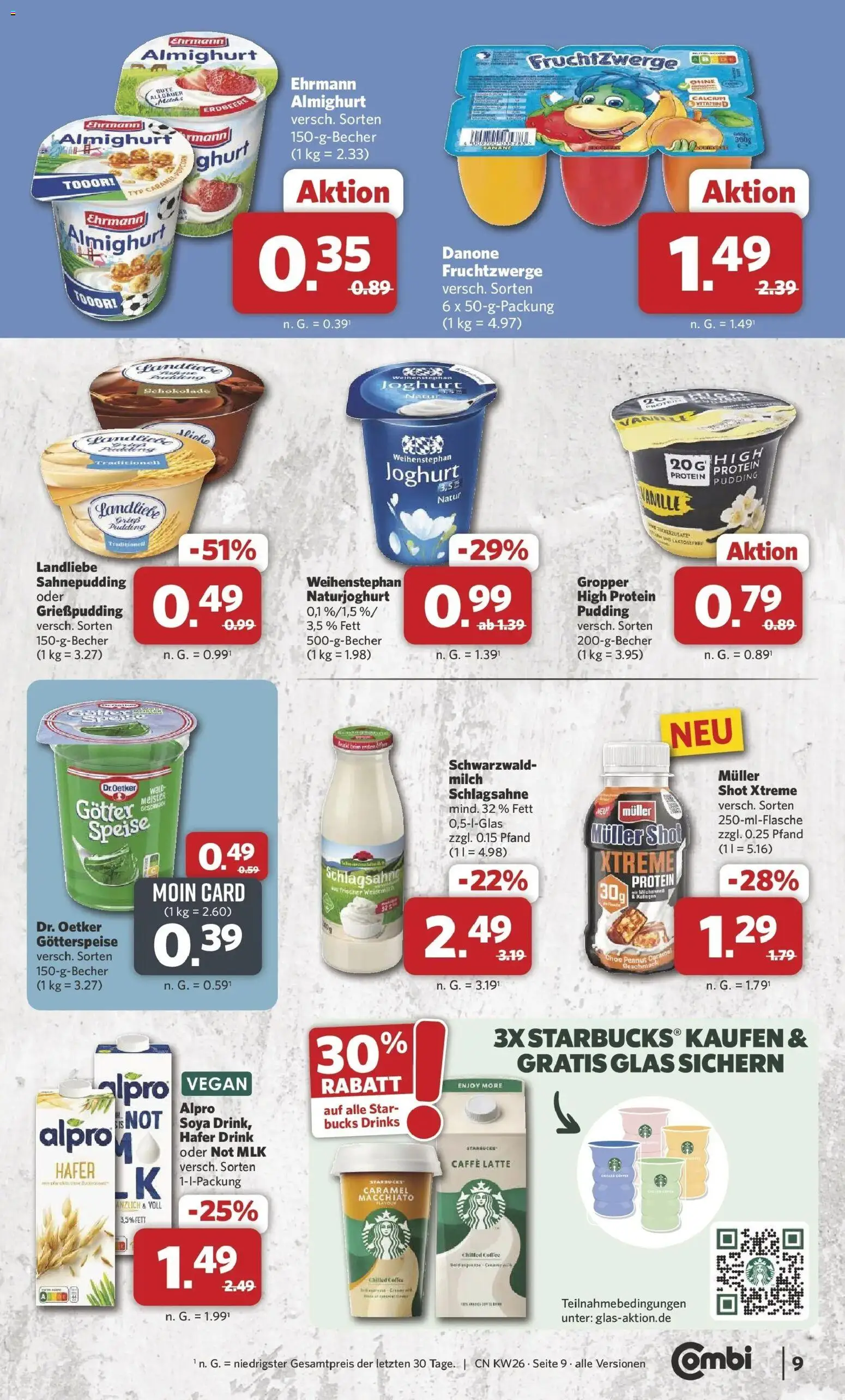 Combi Prospekt Celle – gültig ab 22.06.2026 | Seite: 9 | Produkte: Schlagsahne, Schokolade, Fruchtzwerge, Alpro