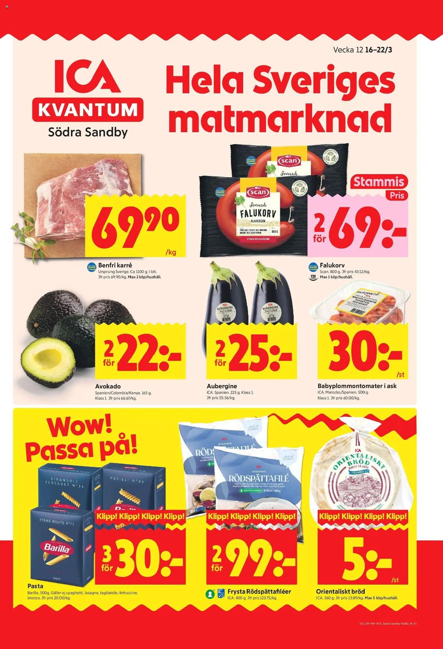 ICA Kvantum reklamblad aktuell från 16.03.2026 | Sida: 1 | Produkter: Galler, Falukorv, Bröd, Tomater