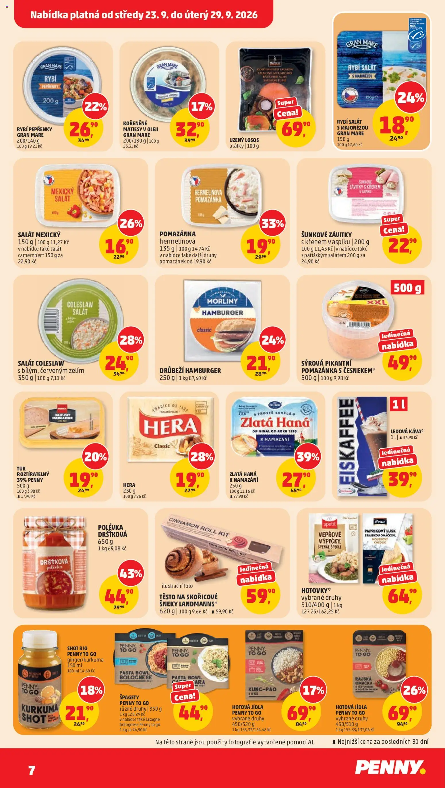 Penny Market leták od 23.09.2026 | Strana: 7 | Produkty: Ledová káva, Hera, Zlatá Hana, Camembert