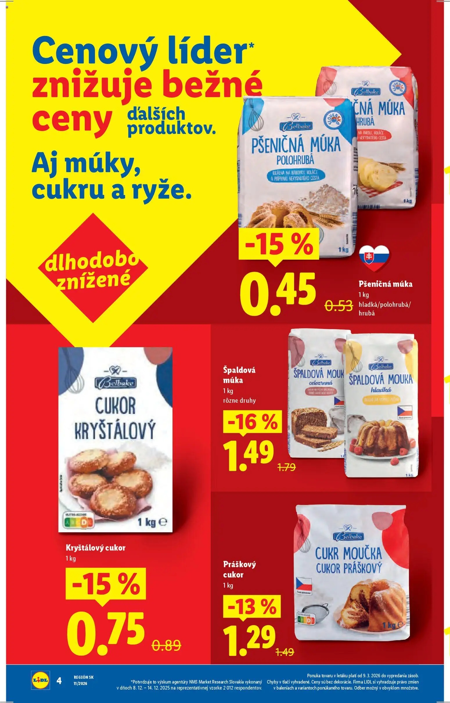 Nové Lidl akcie – leták je platný od 09.03.2026 | Strana: 2 | Produkty: Práškový cukor, Pšeničná múka, Špaldová múka, Cukor
