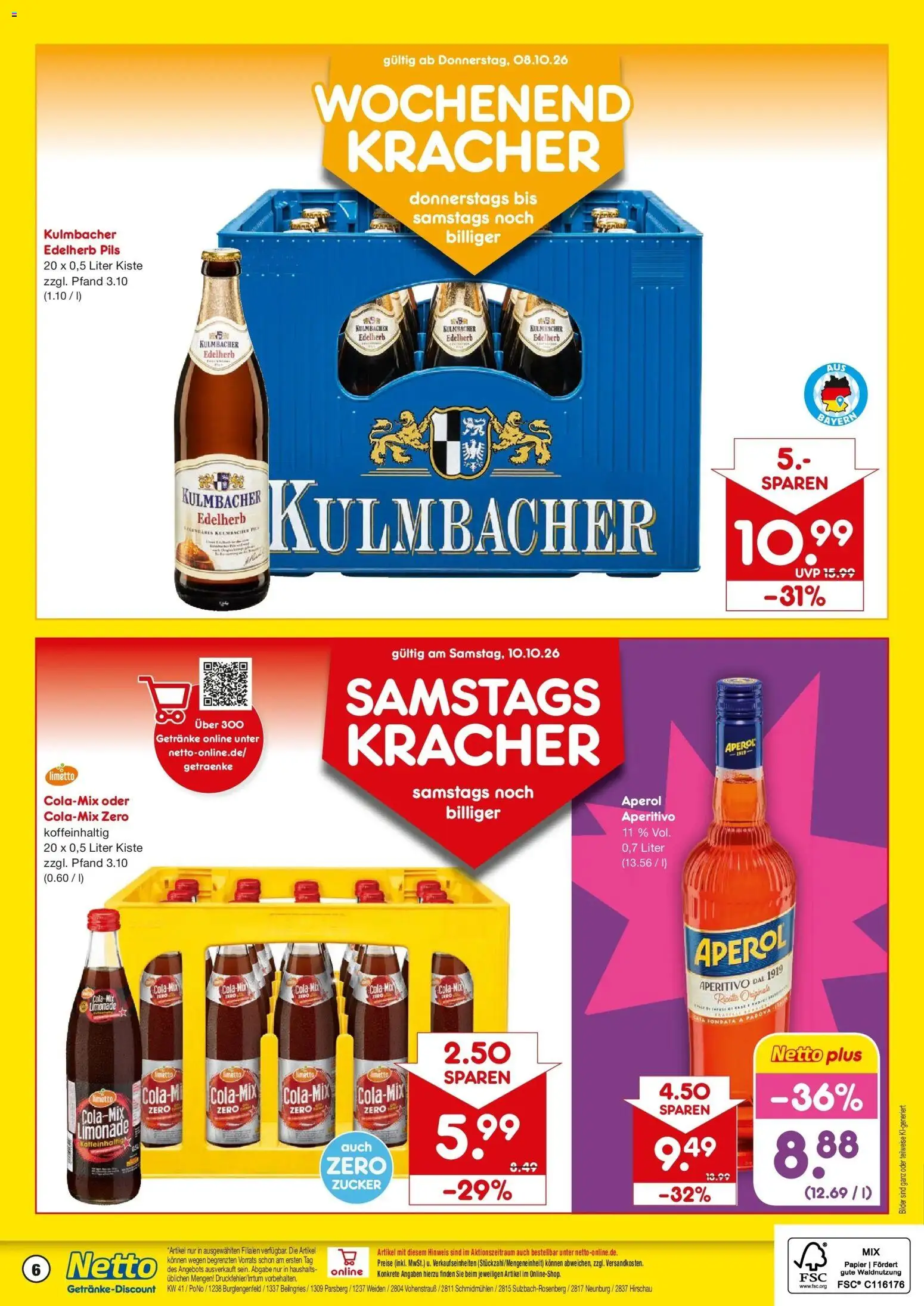 Netto Marken-Discount Prospekt Sulzbach-Rosenberg (ab 05.10.2026) » Angebote | Seite: 6 | Produkte: Cola, Pils, Limonade, Aperol