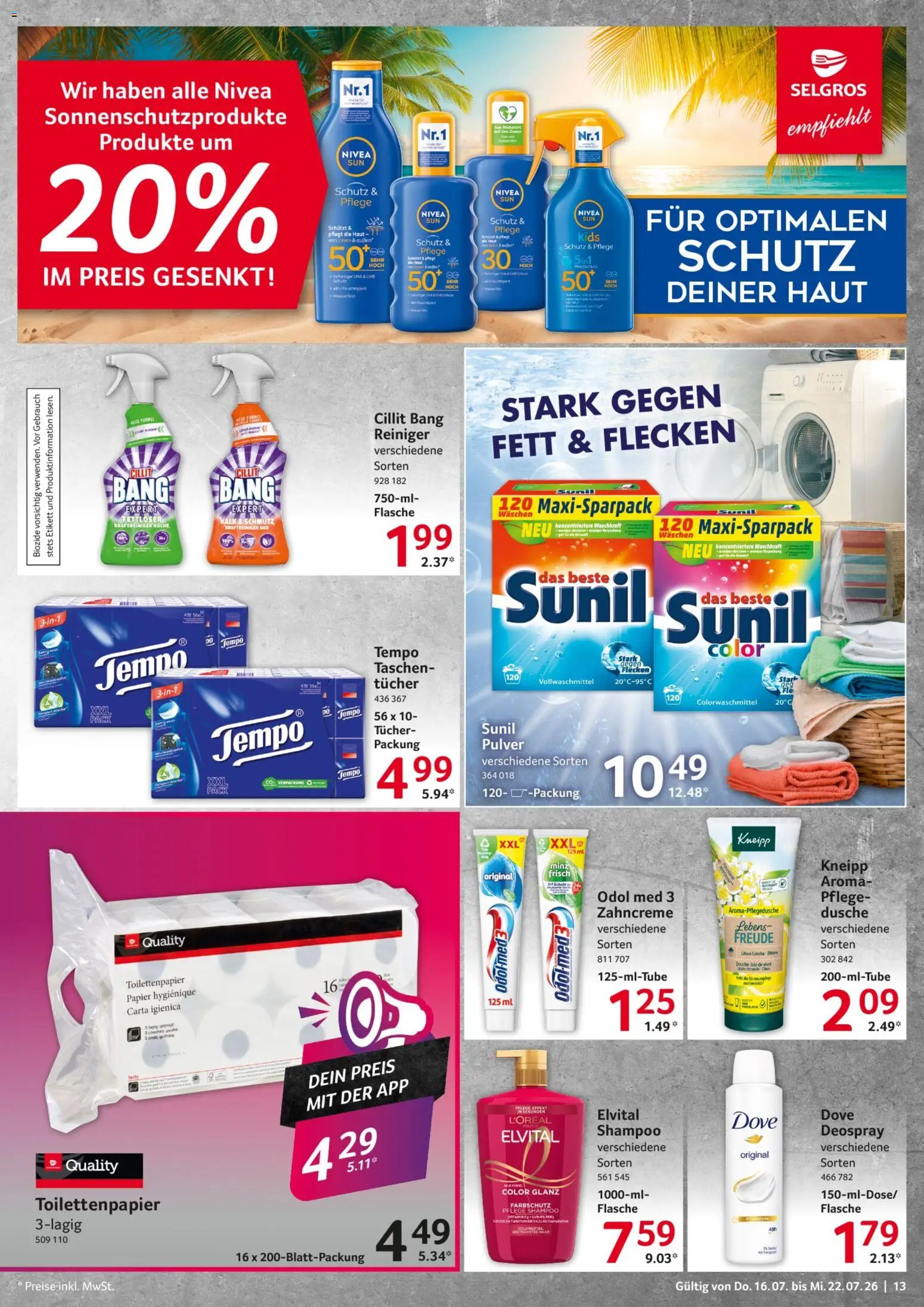 Selgros Prospekt – gültig ab 16.07.2026 | Seite: 13 | Produkte: Dusche, Küche, Tempo, Toilettenpapier