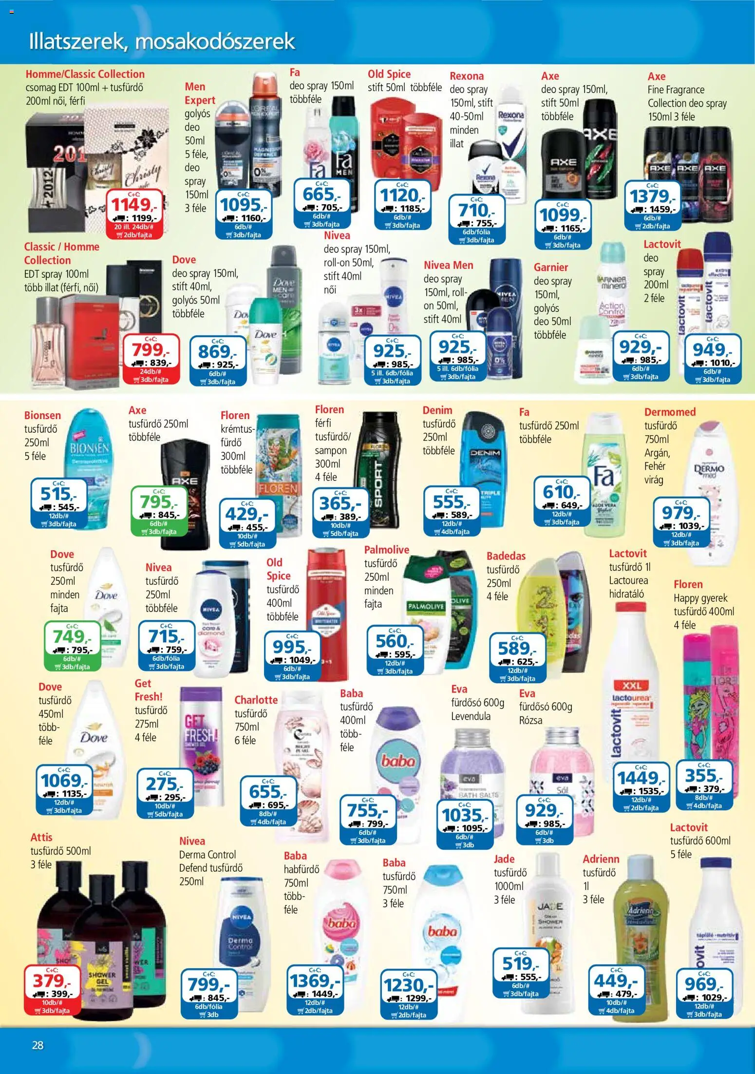 ÁRKLUB akciós ujság - amely érvényes a következő dátumtól: 2026.09.01. | Oldal: 28 | Termékek: Old spice, Lactovit, Habfürdő, Axe