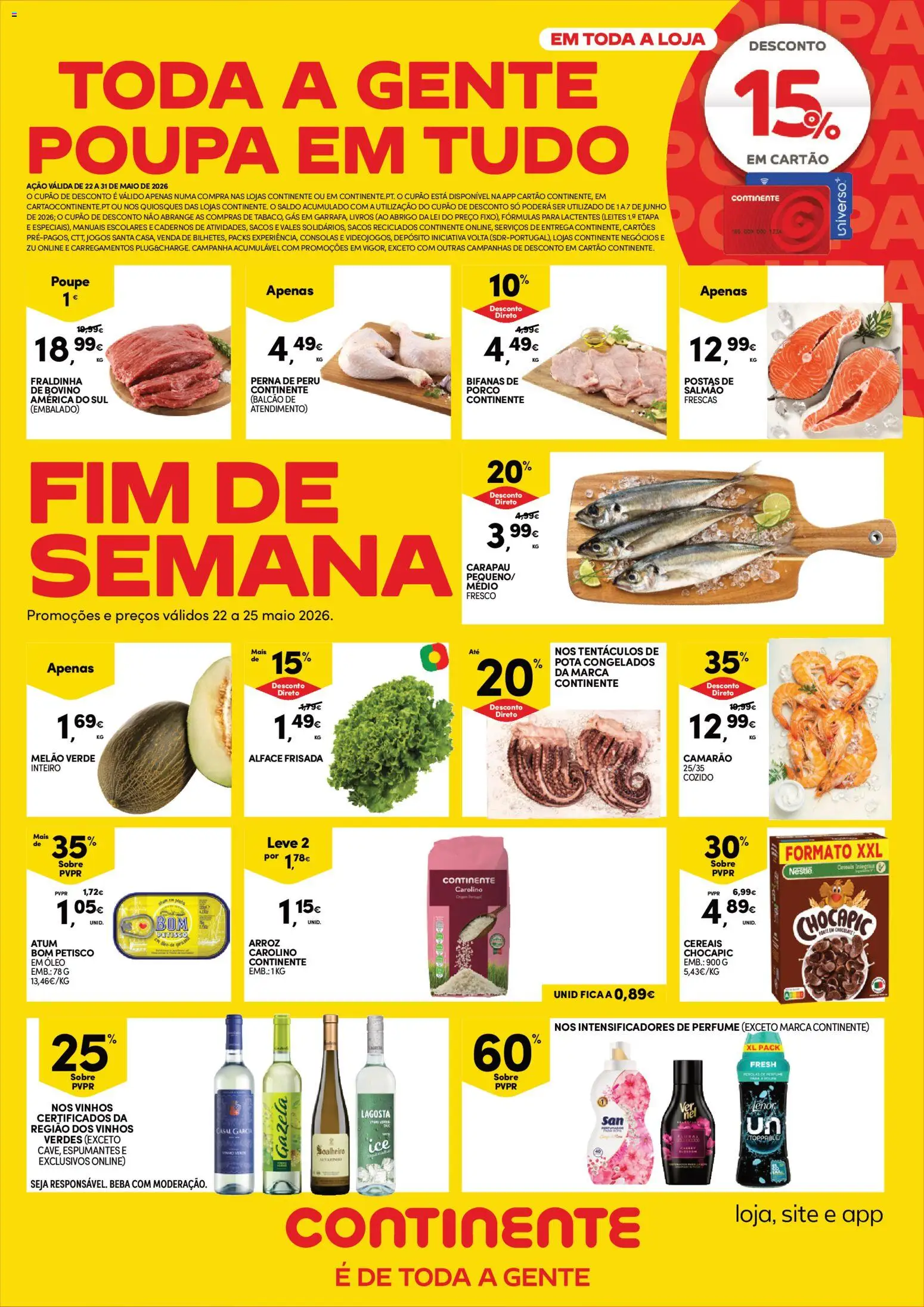 Continente Fim de Semana à Continente │ válido de 22.05.2026 | Página: 1 | Produtos: Óleo, Arroz, Melão, Alface