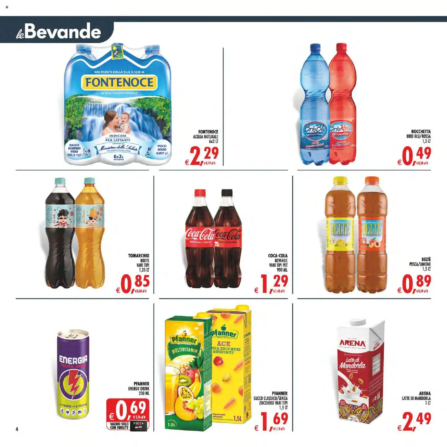 Volantino Decò del 10/07/2026 | Pagina: 4 | Prodotti: Succo, Acqua, Latte, Coca Cola