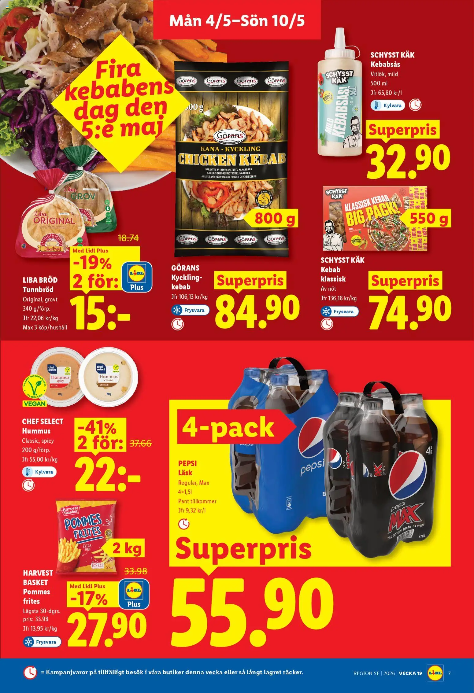 Lidl reklamblad aktuell från 04.05.2026 | Sida: 7 | Produkter: Tunnbröd, Pepsi, Kebabsås, Pommes frites