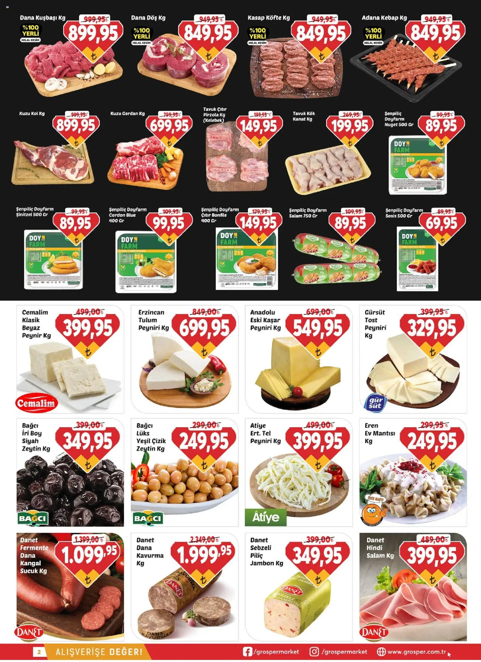 Grosper Katalog - 12 Ağustos 2026 tarihinden itibaren geçerlidir | Sayfa: 2 | Ürünler: Tulum, Dana kuşbaşı, Zeytin, Pirzola