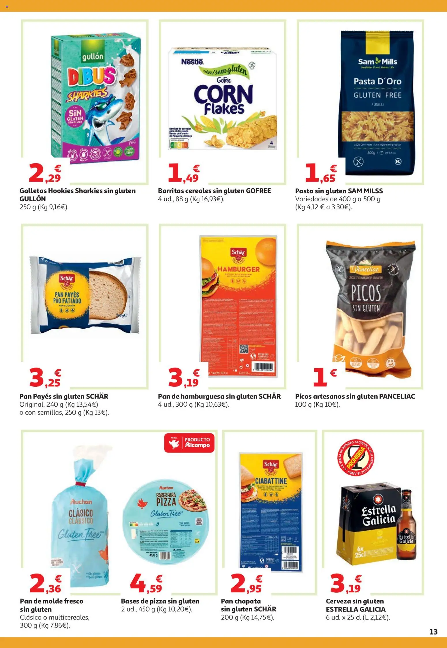 Alcampo HG Nacional │ válido desde el 05.05.2026 | Página: 13 | Productos: Cereales, Pasta, Pan de molde, Σοκολατούχο γάλα