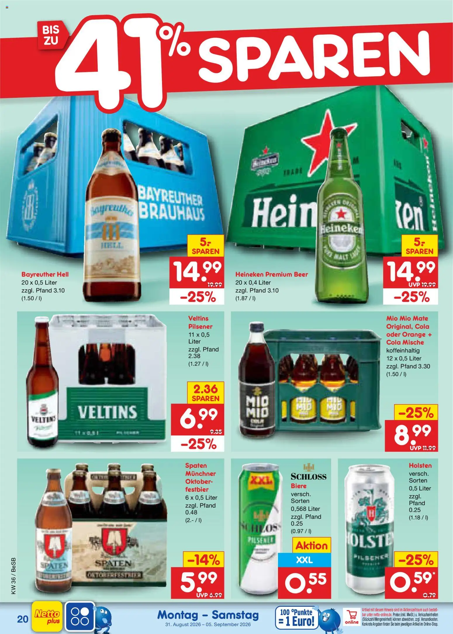 Netto Marken-Discount Prospekt – gültig ab 31.08.2026 | Seite: 26 | Produkte: Mio mio mate, Holsten, Heineken, Veltins