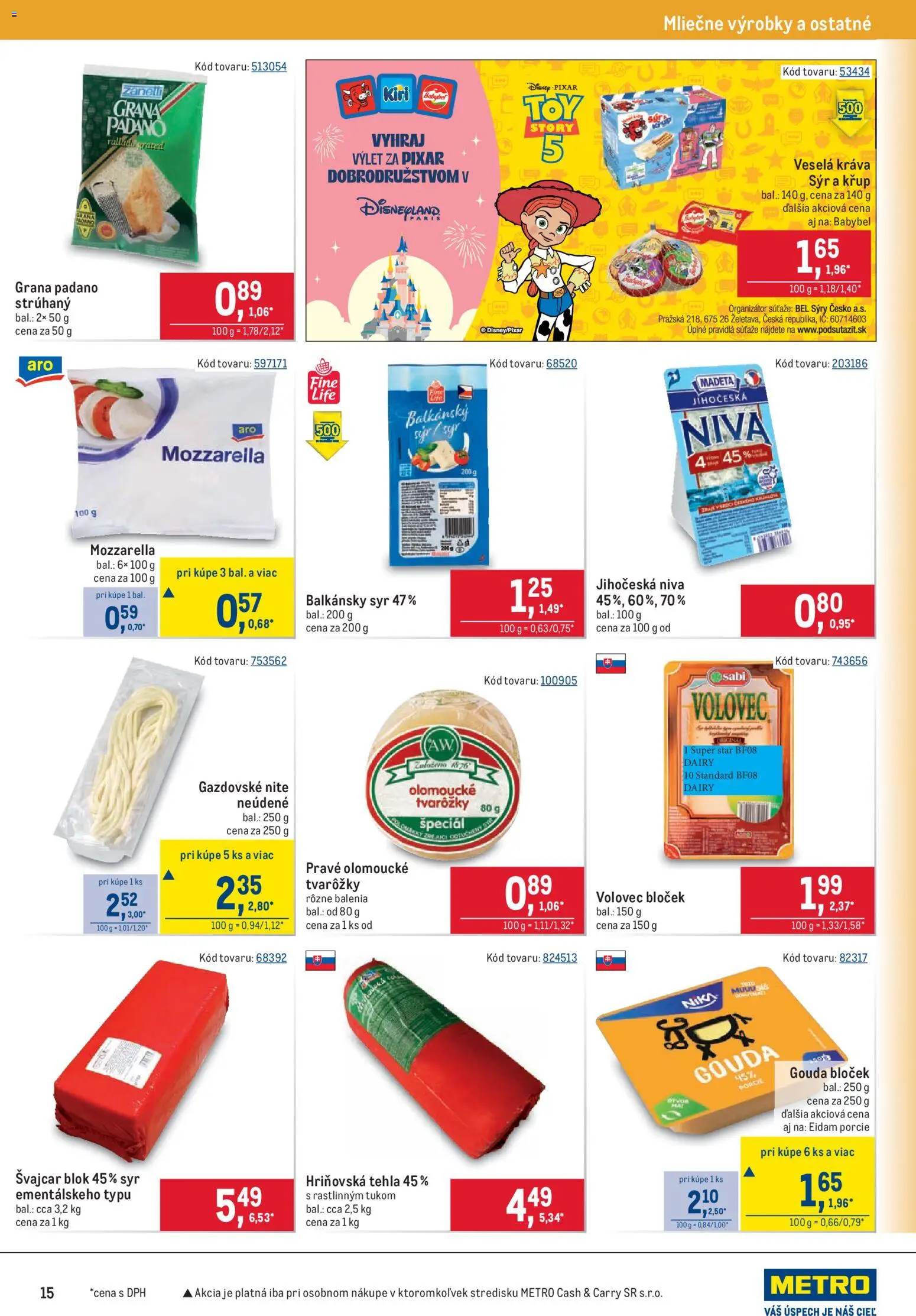 Nové Metro akcie – leták je platný od 26.08.2026 | Strana: 15 | Produkty: Syr, Mozzarella, Niva, Tvarôžky