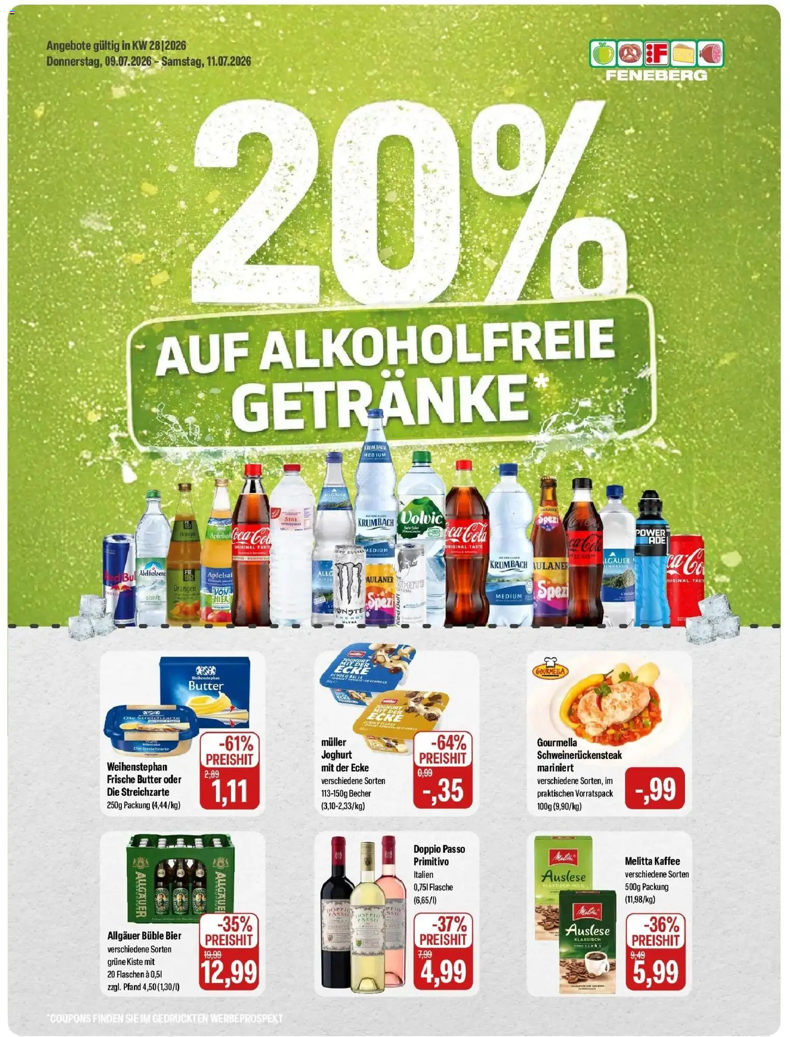 Feneberg Aktuelle Angebote – gültig ab 09.07.2026 | Seite: 1 | Produkte: Melitta kaffee, Butter, Joghurt, Apfelsaft