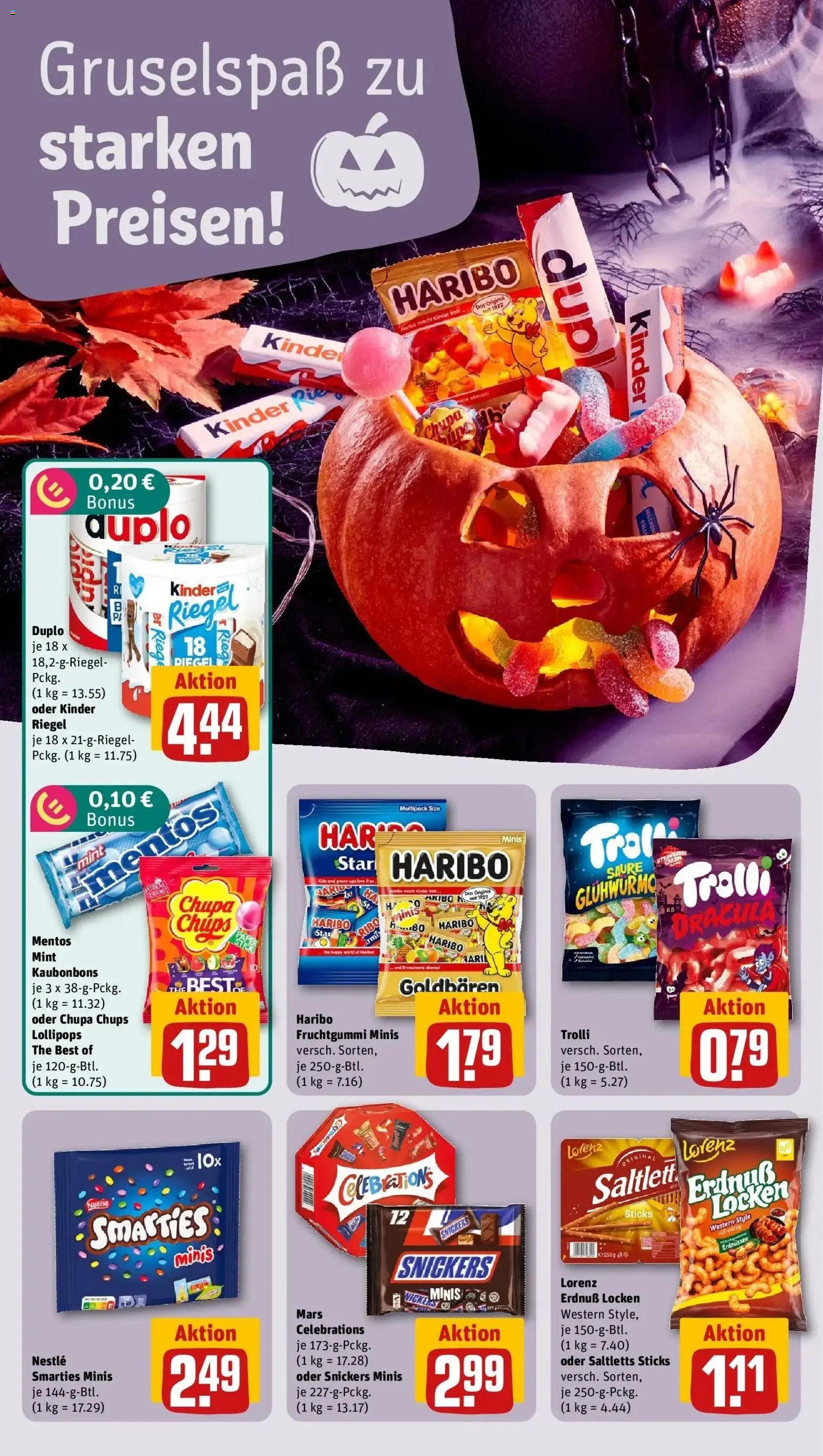 REWE Prospekt ab 26.10.2026 zum Blättern » Angebote | Seite: 4 | Produkte: Haribo, Smarties, Snickers, Mars