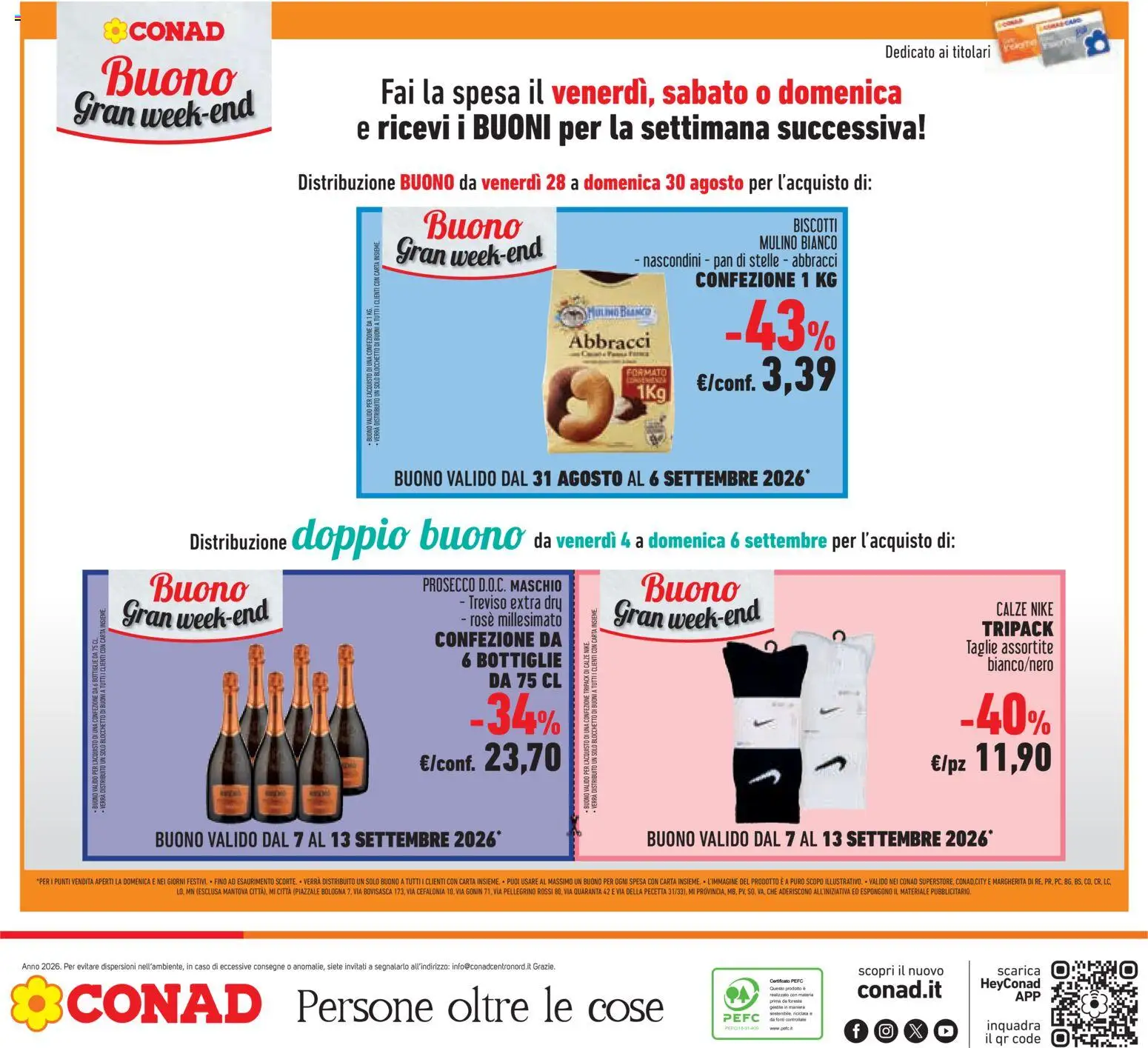 Volantino Conad del 26/08/2026 | Pagina: 40 | Prodotti: Biscotti, Prosecco, Prosecco D.O.C.