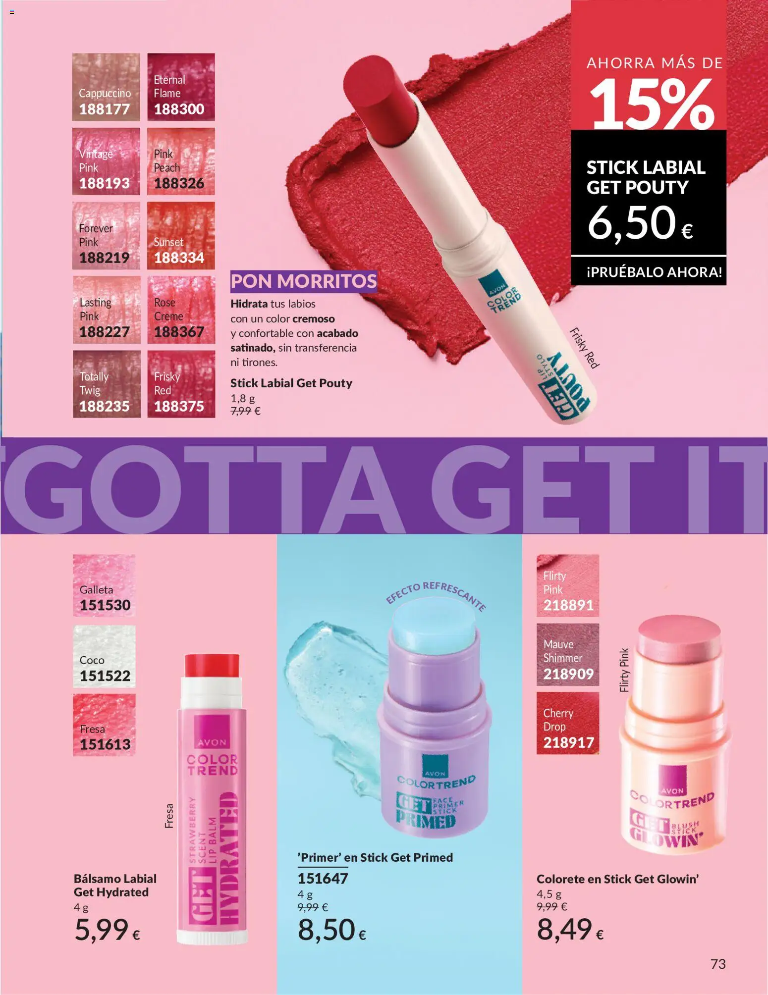 Catálogo AVON campaña 6 │ válido desde el 01.06.2026 | Página: 73 | Productos: Colorete, Τυρόπιτα, Bálsamo labial