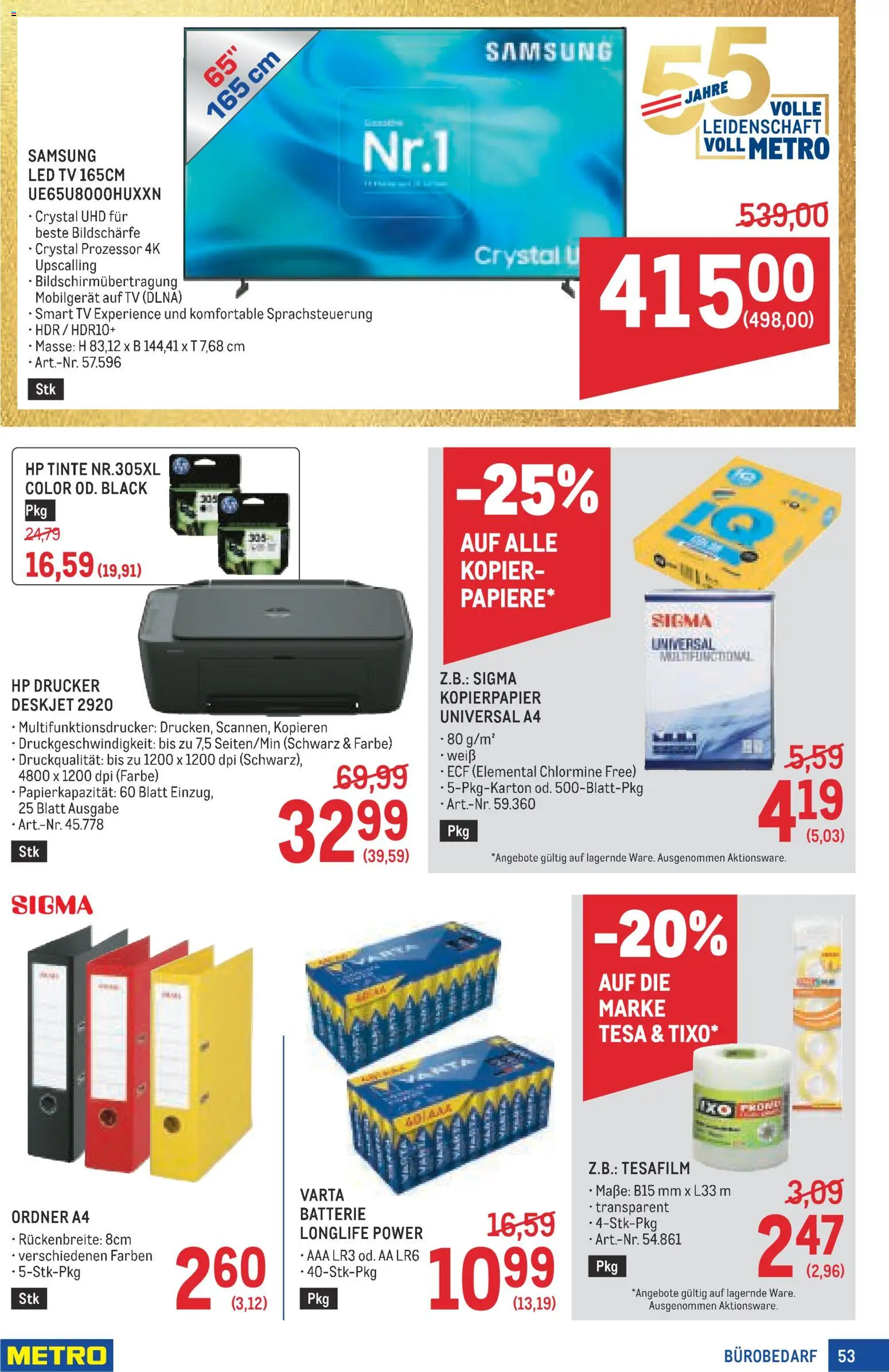Metro angebote Profi gültig ab 29.10.2026 | Seite: 53 | Produkte: Drucker, TV, Batterie, Samsung