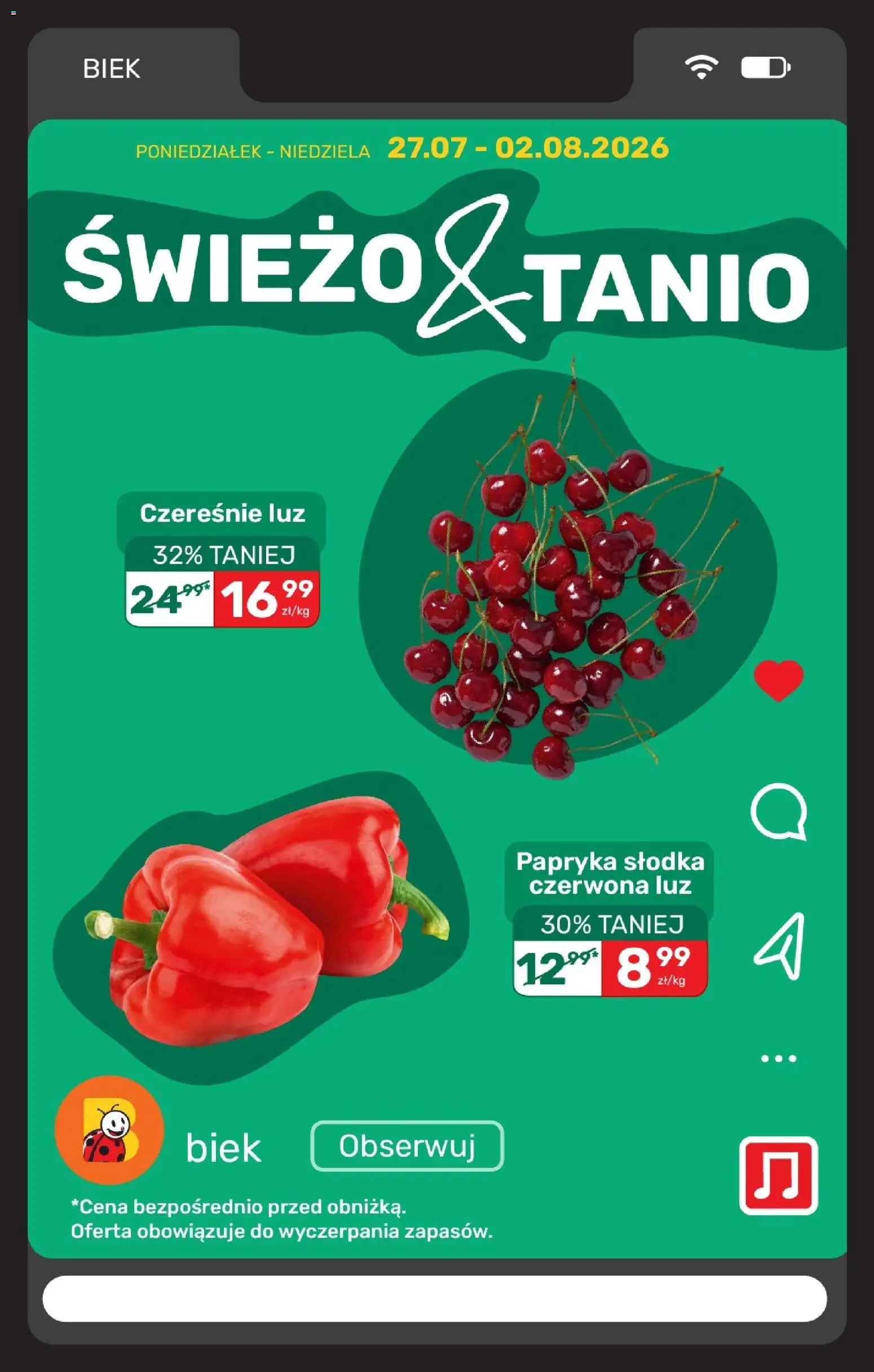 Biedronka gazetka - Biek od 31.07.2026 | Strona: 8 | Produkty: Bell, Papryka, Czereśnie