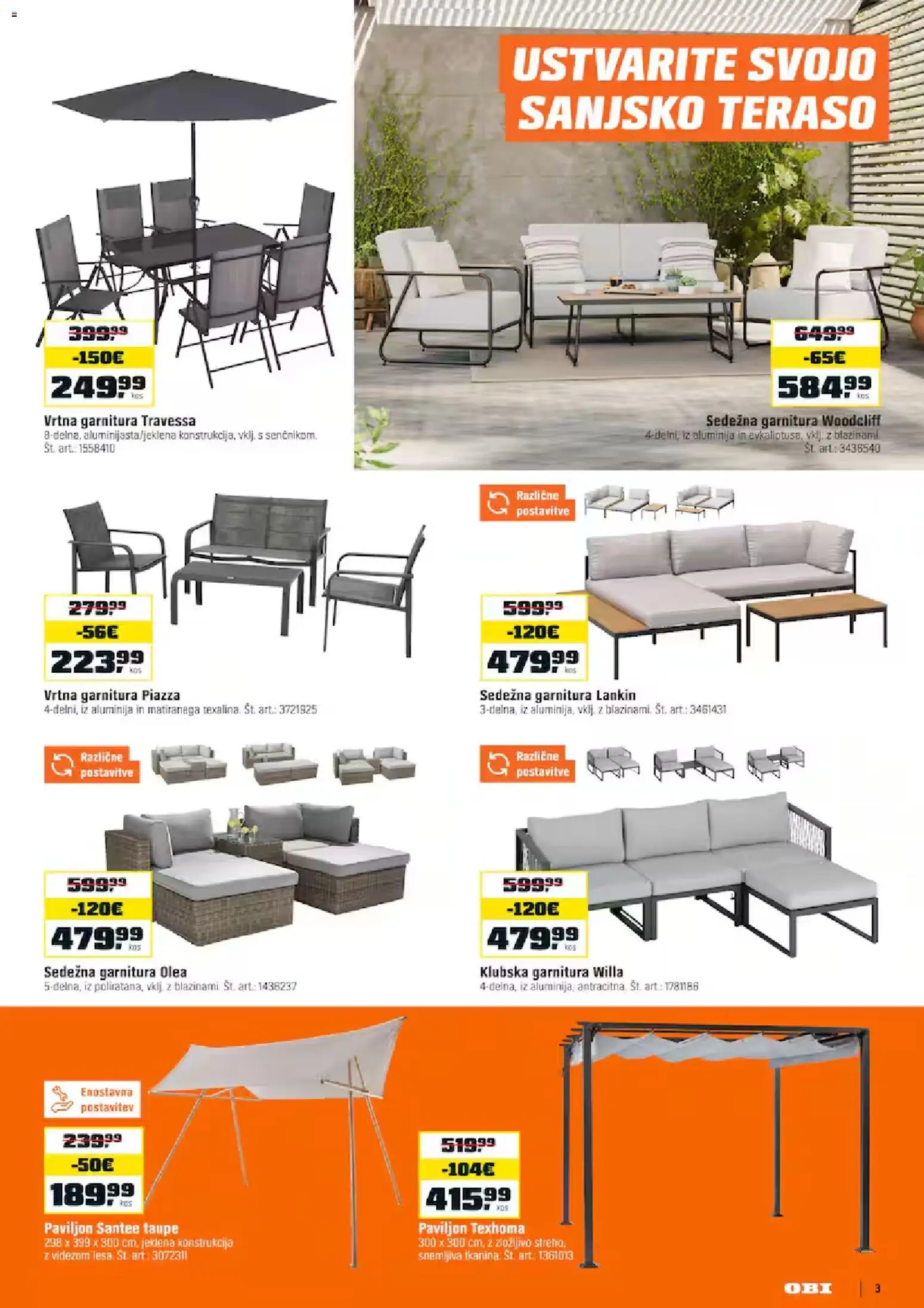 Novi OBI katalog ponudbe – veljaven od 04.08.2026 | Stran: 3 | Izdelki: Vrtna garnitura, Paviljon, Sedezna garnitura, Kos
