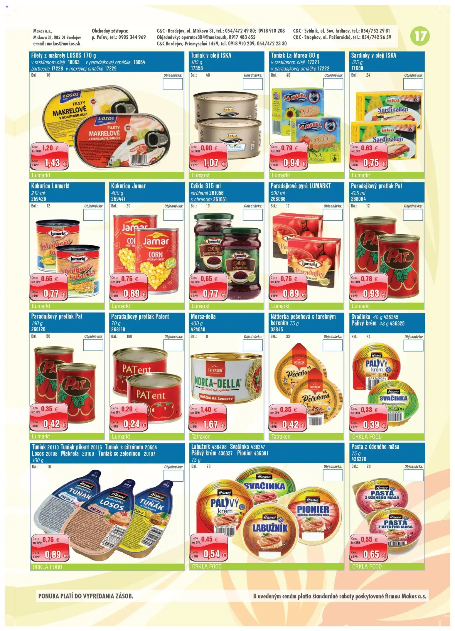 Nové Makos akcie – leták je platný od 29.06.2026 | Strana: 17 | Produkty: Sardinky, Paradajky, Kukurica, Špagety