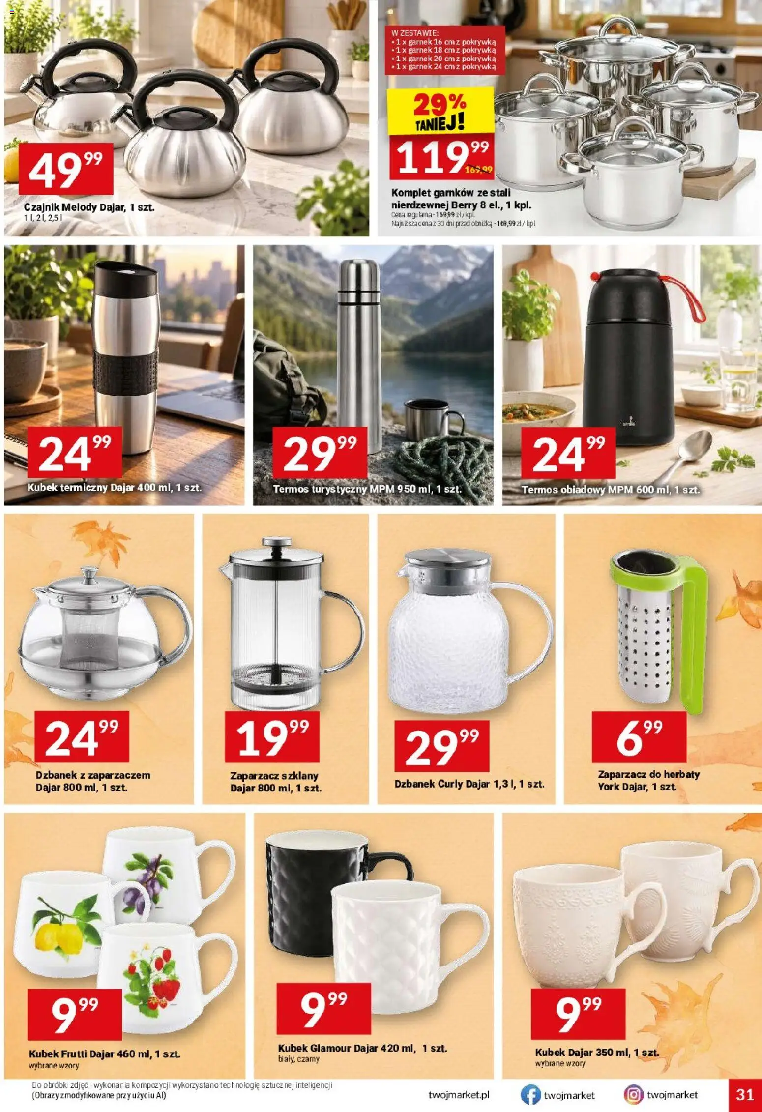 Twój Market gazetka od 30.09.2026 | Strona: 31 | Produkty: Dzbanek, Czajnik, Garnek, Termos obiadowy