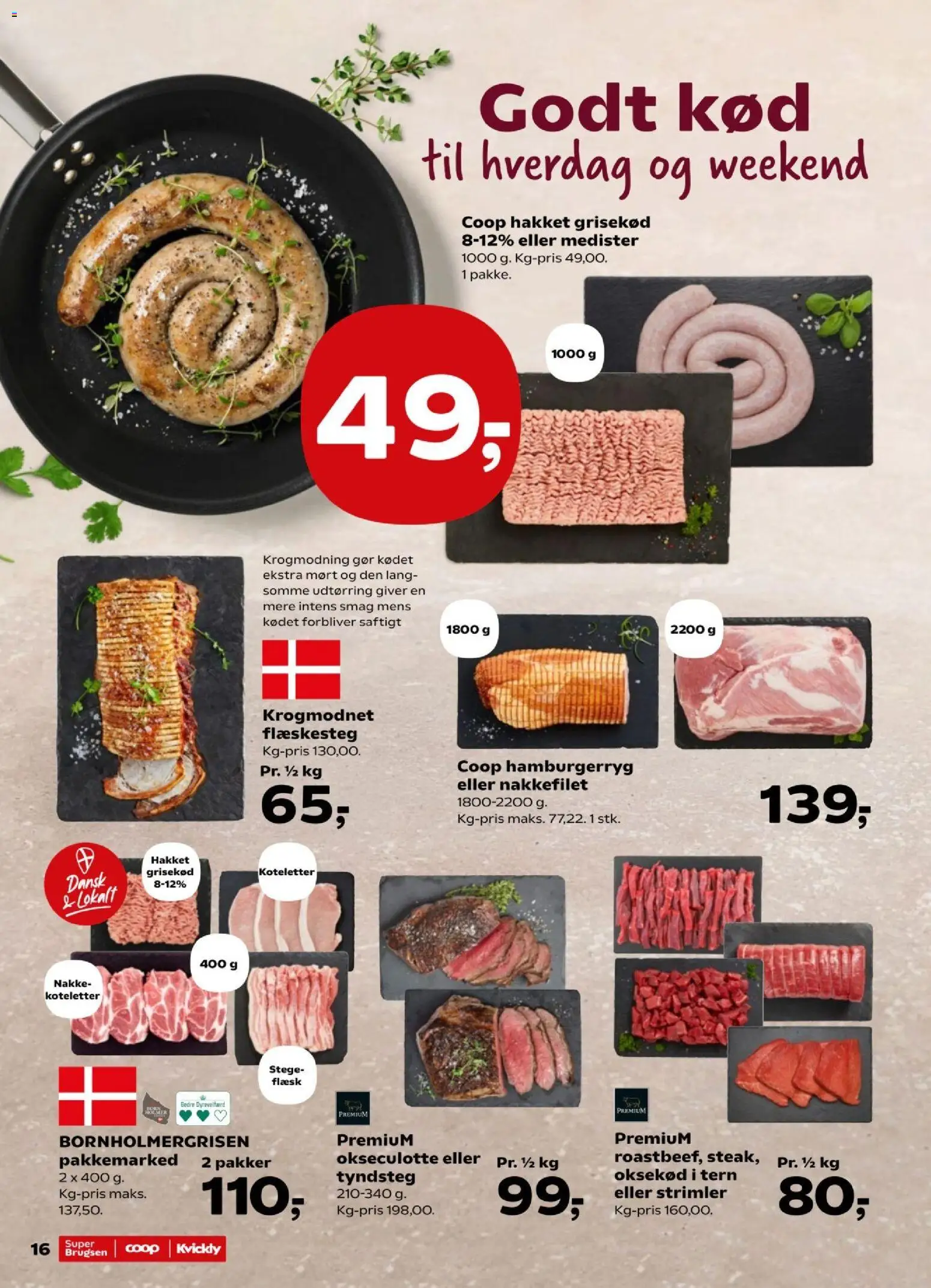 Super Brugsen tilbudsavis – gyldig fra 09/10/2026 | Side: 16 | Produkter: Koteletter, Oksekød, Nakkefilet, Hamburgerryg
