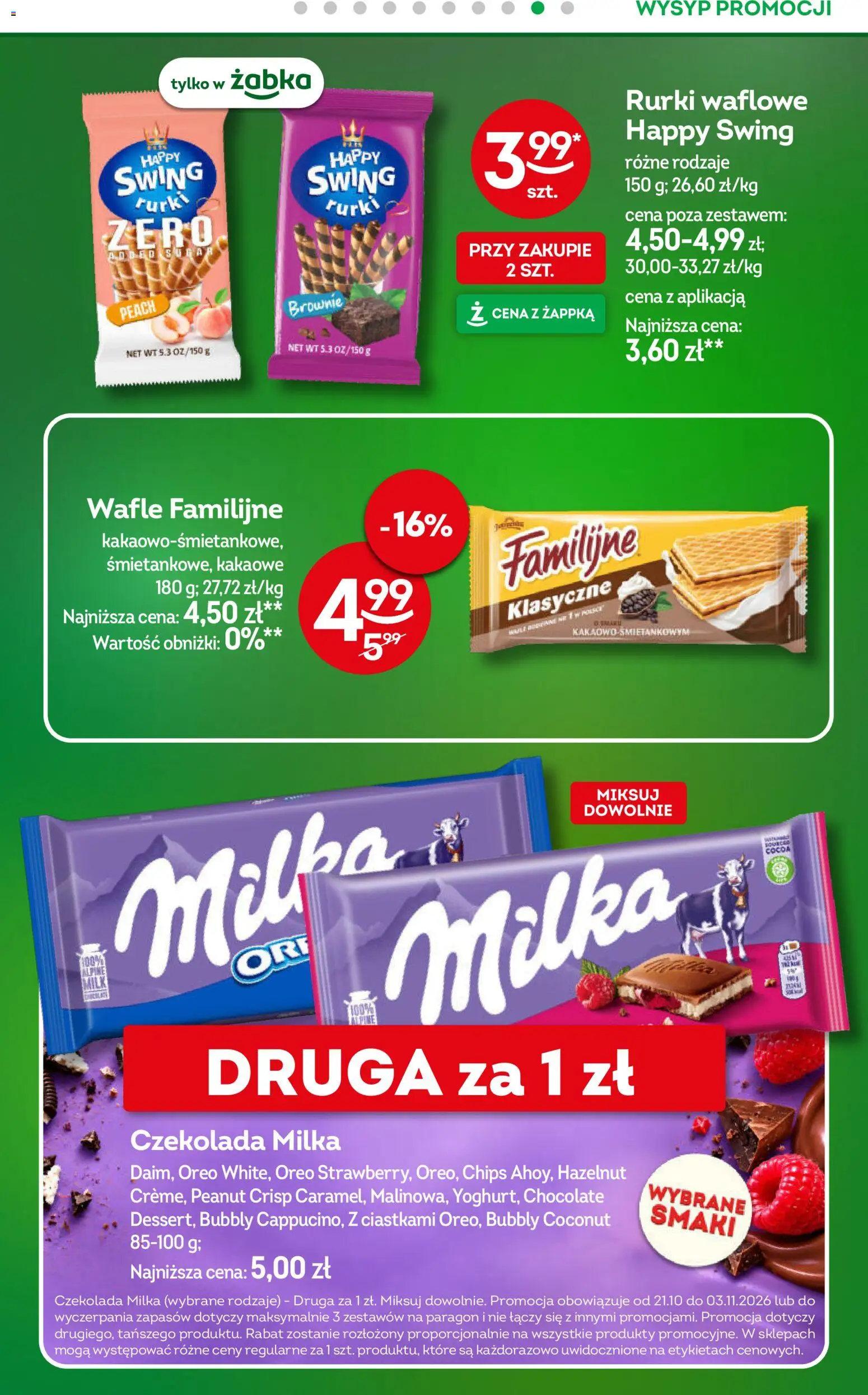 Żabka gazetka od 21.10.2026 | Strona: 28 | Produkty: Wafle, Czekolada milka, Milka, Rurki waflowe