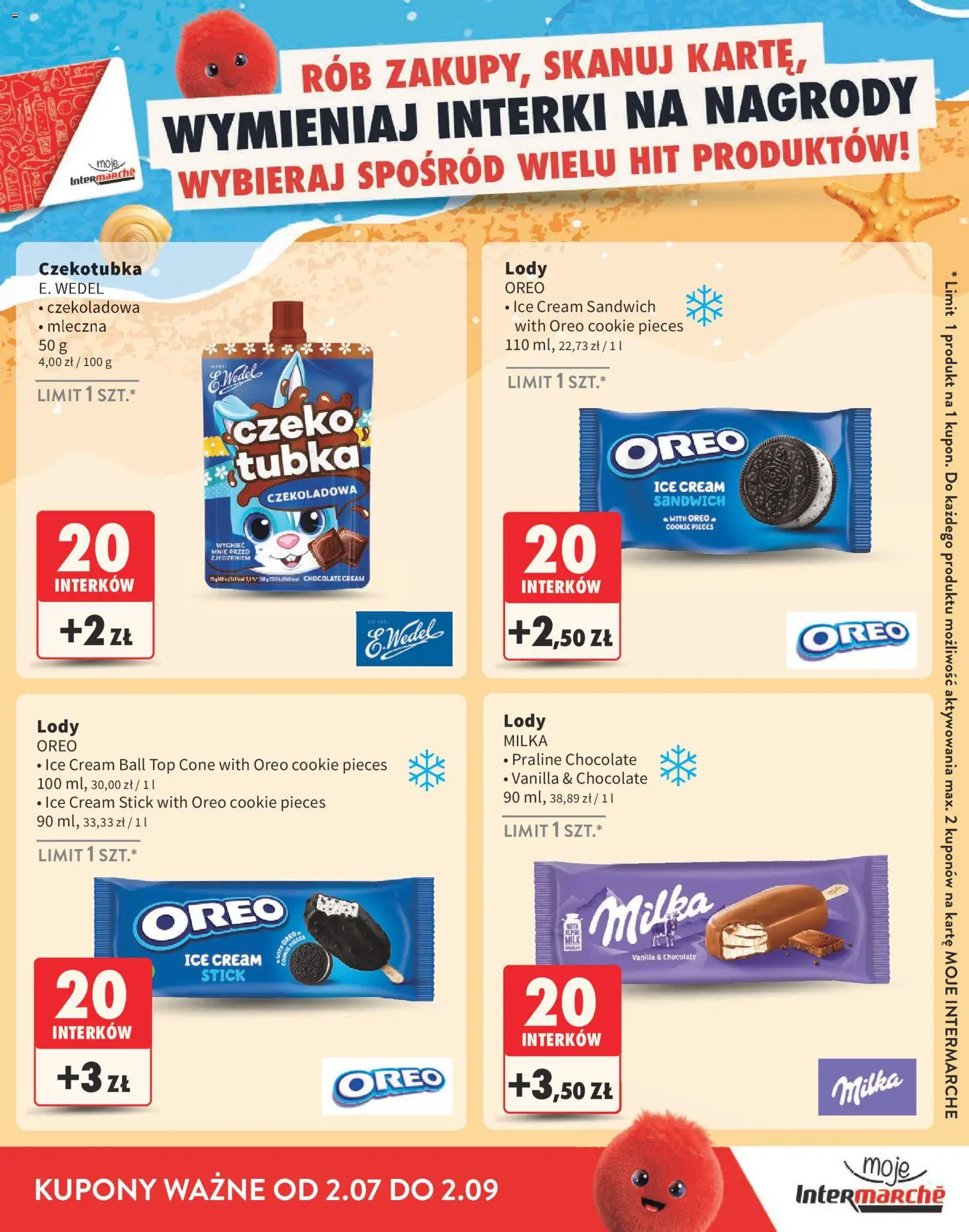Intermarche gazetka - Katalog nagród od 02.07.2026 | Strona: 7 | Produkty: Top, Czekoladowa, Milka, Lody