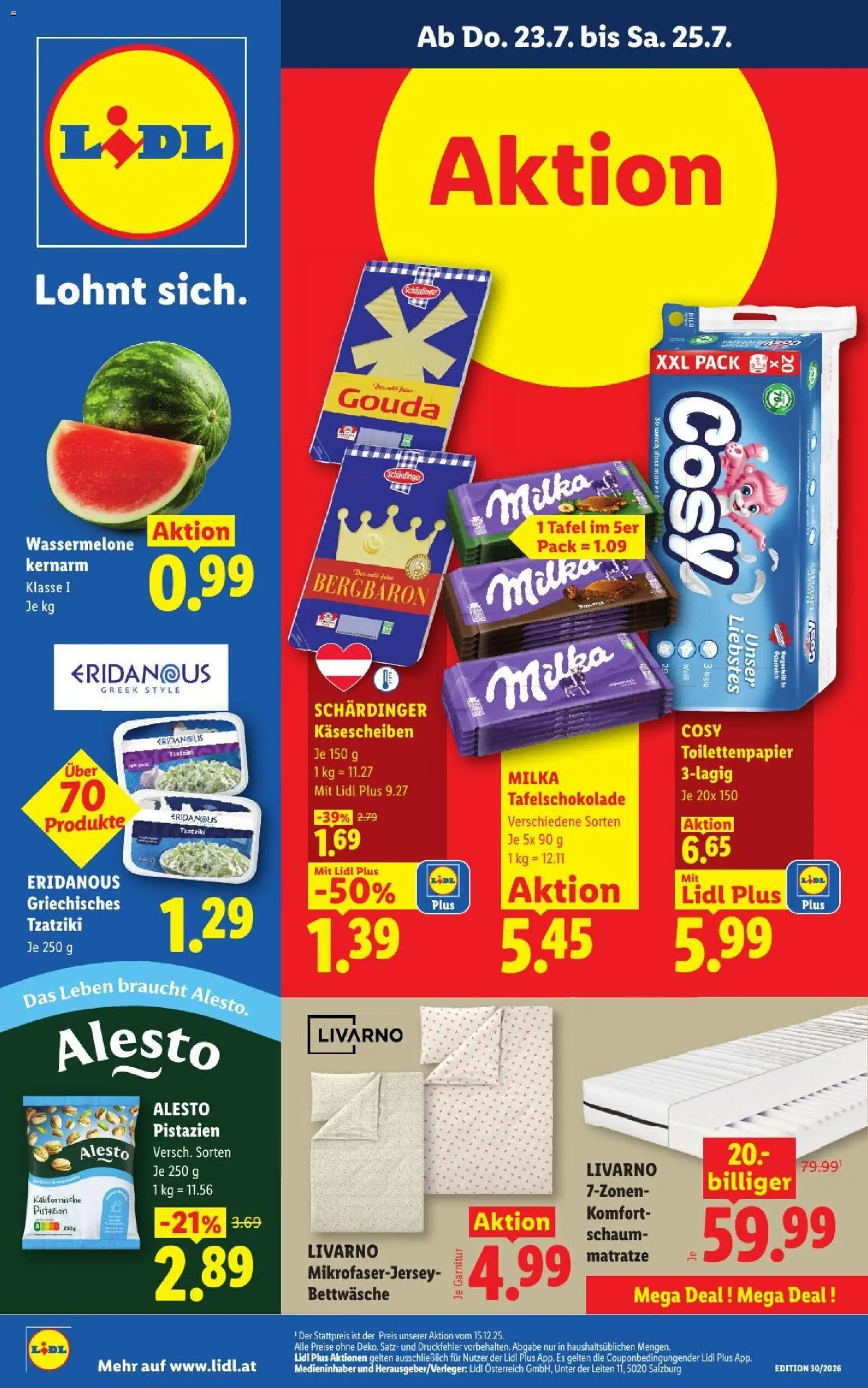 Lidl - Flugblatt gültig ab 23.07.2026 | Seite: 1 | Produkte: Wassermelone, Matratze
