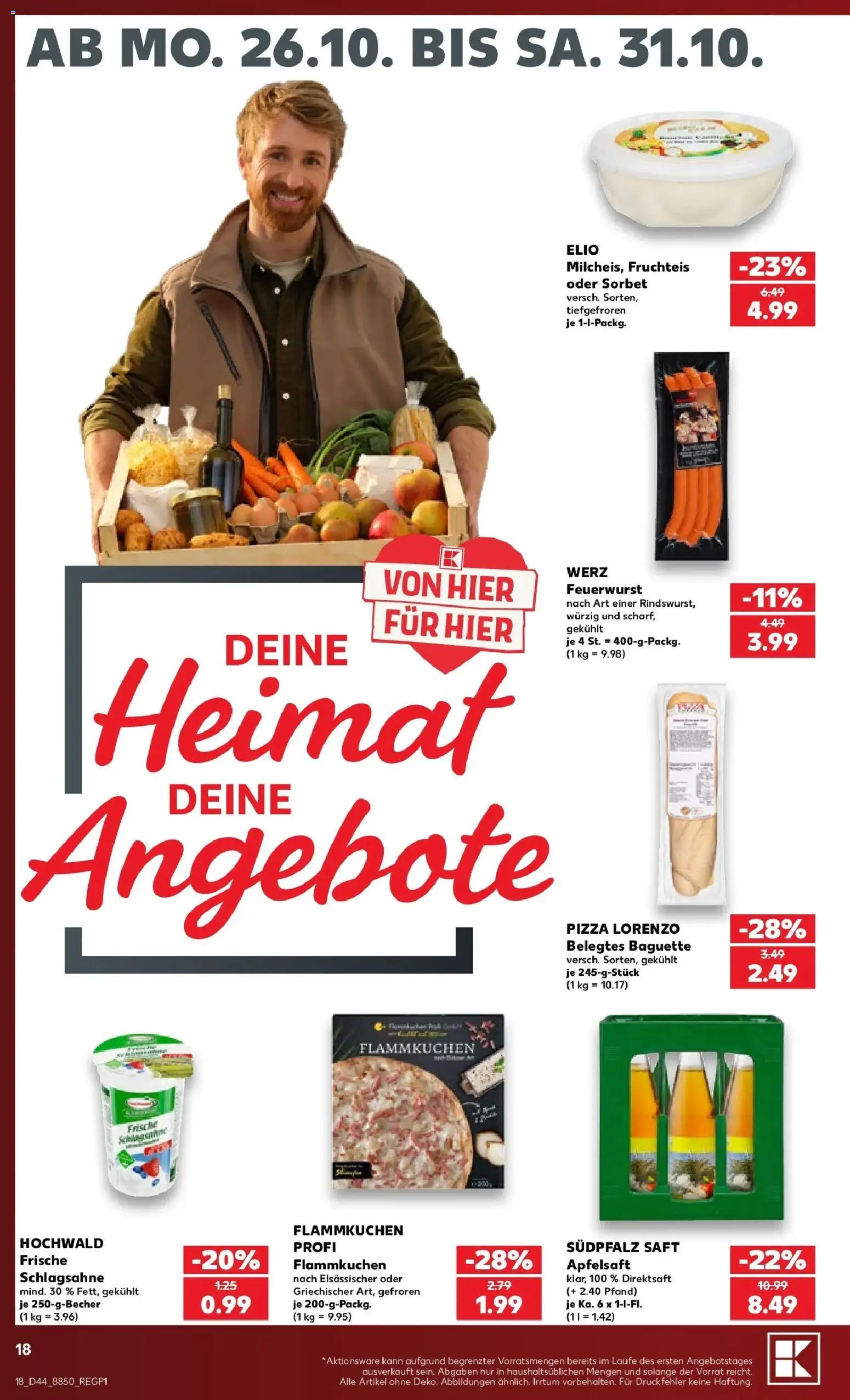 Prospekt Kaufland ab 26.10.2026 » Angebote Online zum Blättern | Seite: 22 | Produkte: Schlagsahne, Baguette, Apfelsaft, Pizza