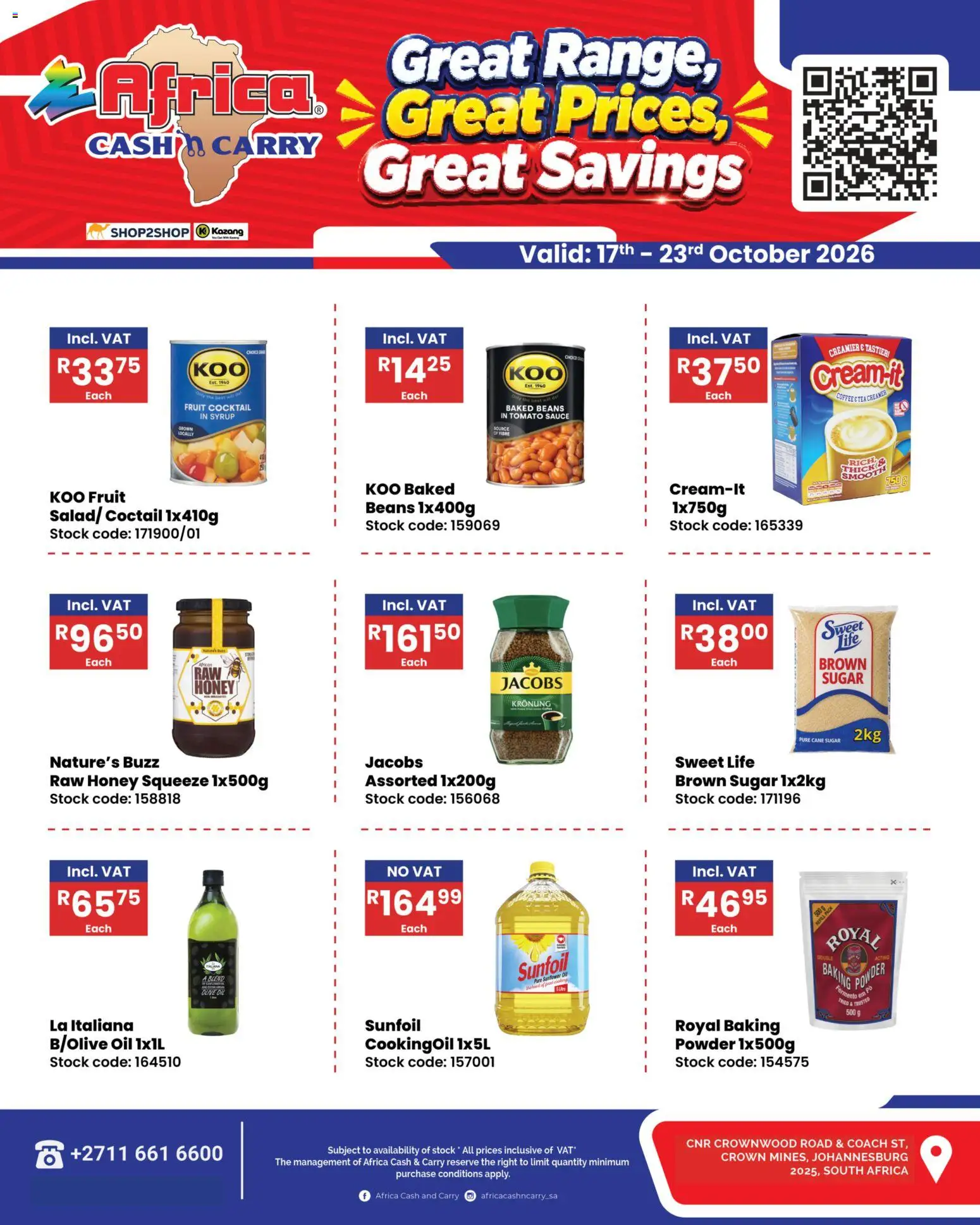 New Africa Cash & Carry catalogue – valid from 17/10/2026 | Page: 2 | Products: Beans, Oil, Stock, Sauce