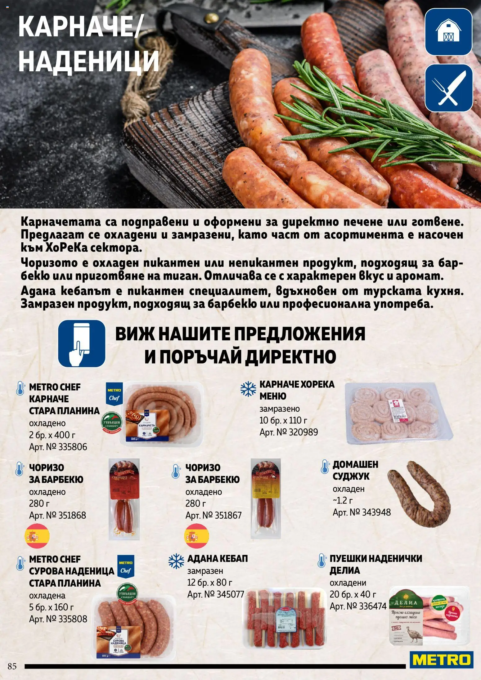 {H1} | Страница: 85 | Продукти: Карначе, Наденица, Суджук, Месо