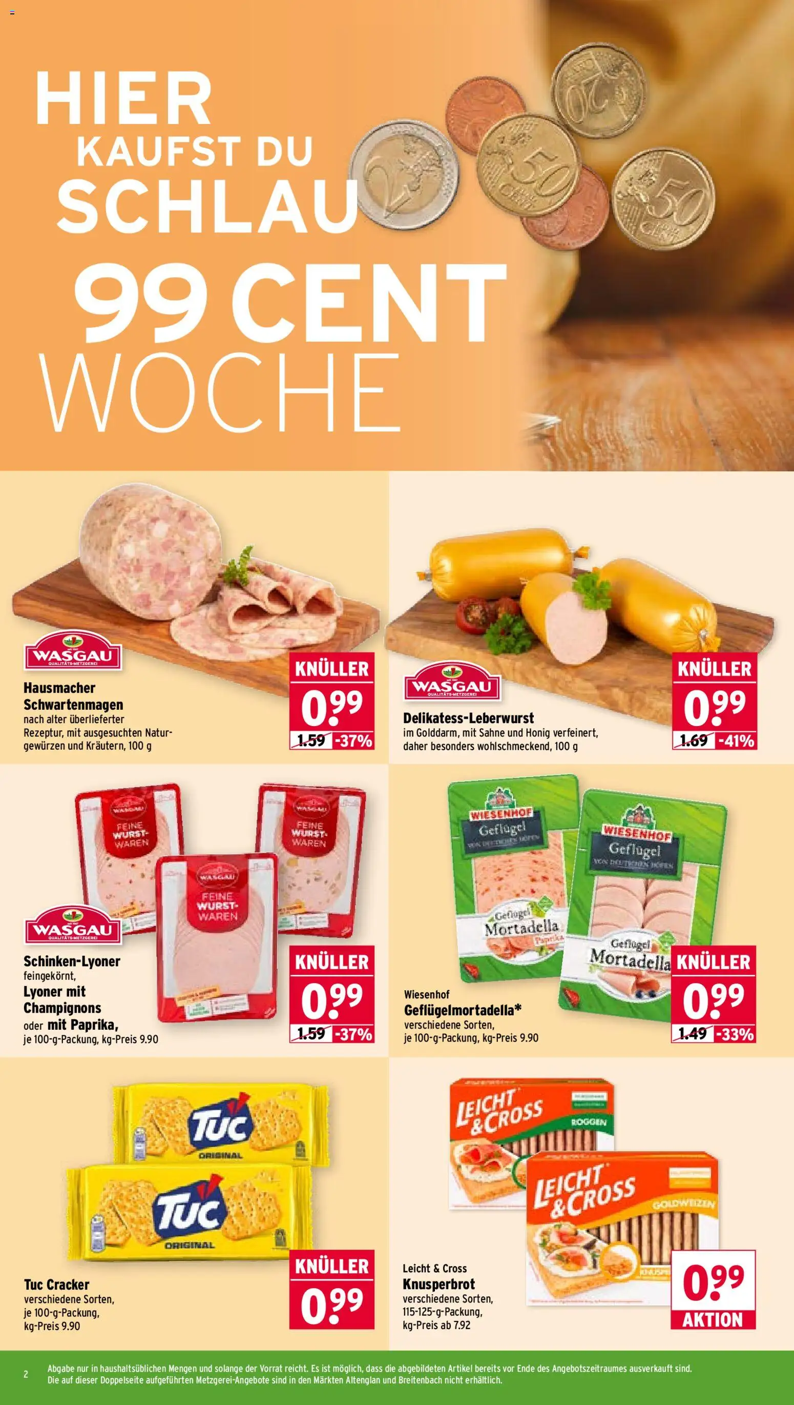 Wasgau Prospekt – gültig ab 20.07.2026 | Seite: 2 | Produkte: Champignons, Wurst, Sahne